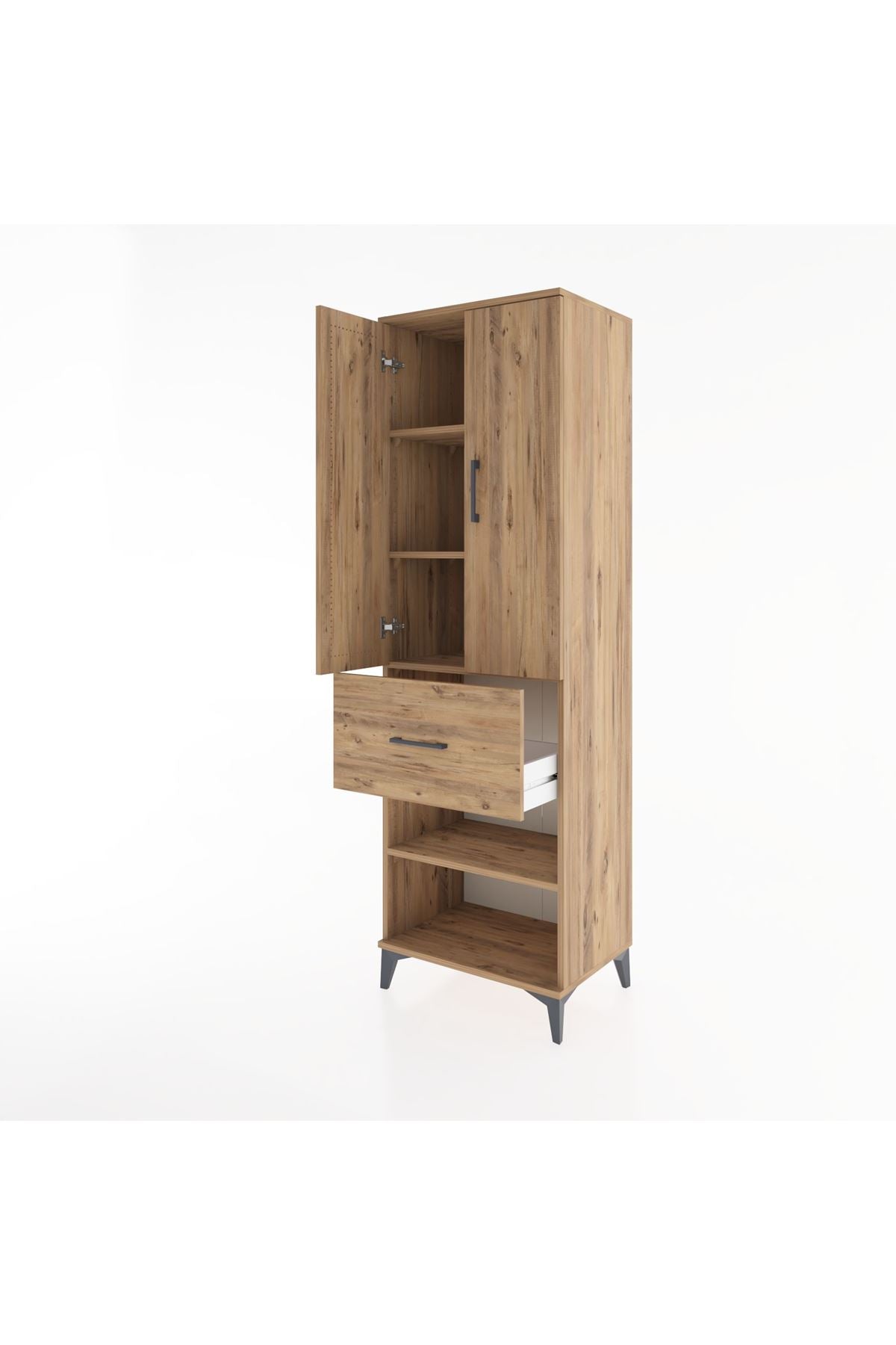 Hyperion Dolap 4 Raflı Tek Çekmeceli 2 Kapaklı 60x44x195 Çam-Çam