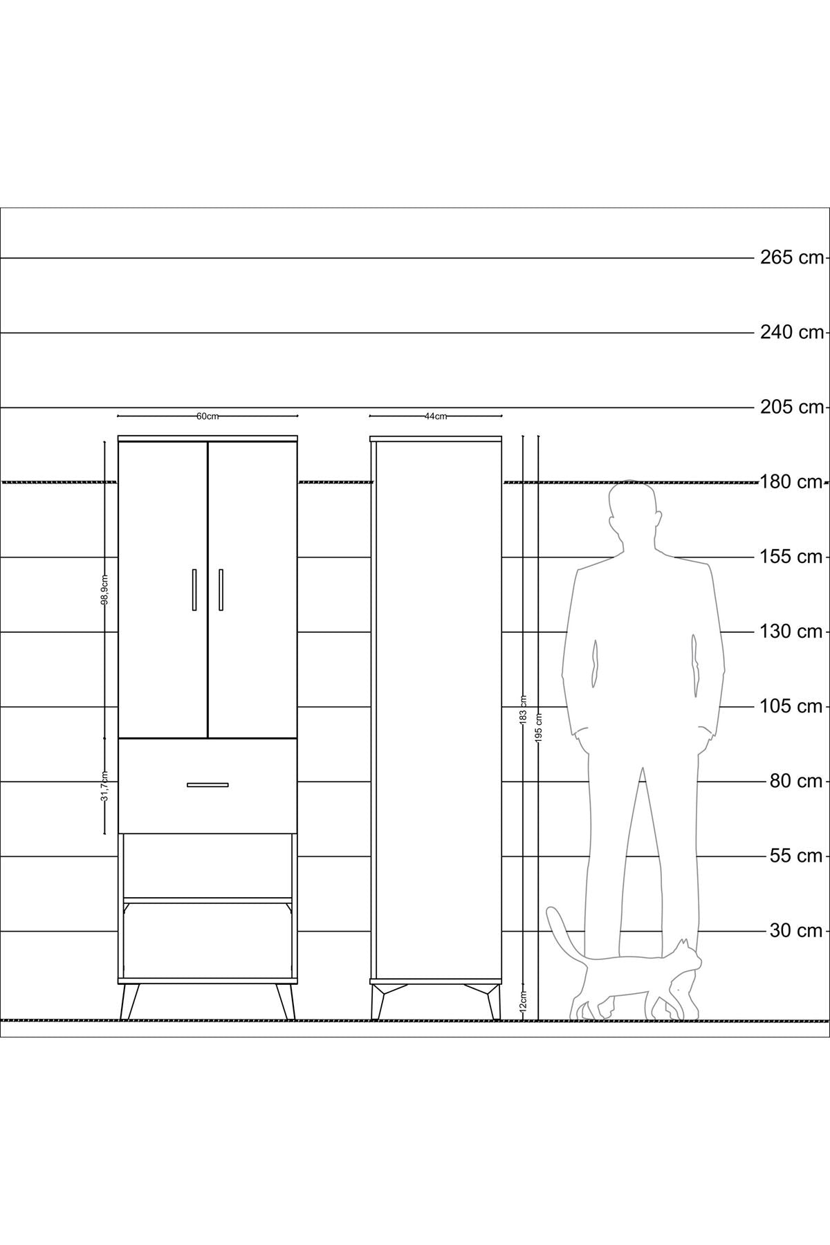 Hyperion Dolap 4 Raflı Tek Çekmeceli 2 Kapaklı 60x44x195 Çam-Çam