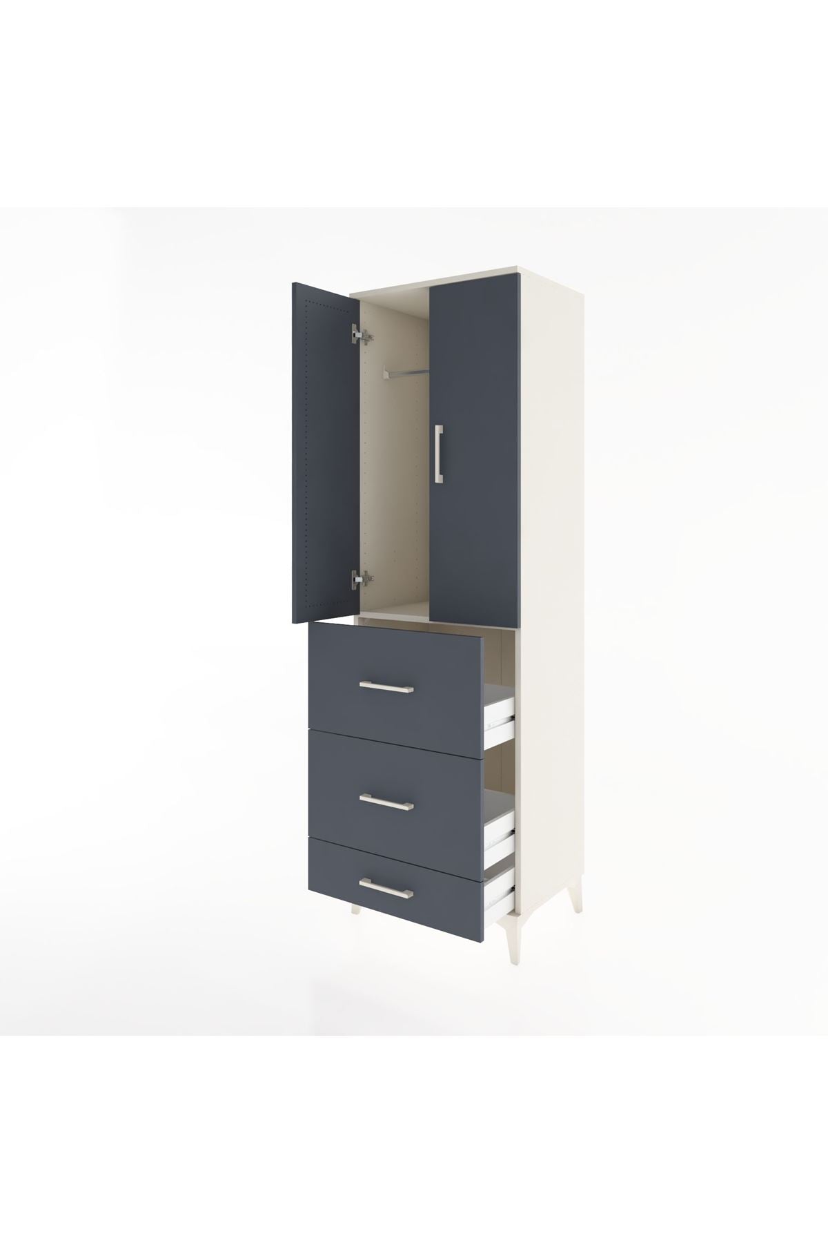 Hyperion Dolap Tek Raflı 3 Çekmeceli Tek Askılı 60x44x195 Aytaşı-Antrasit