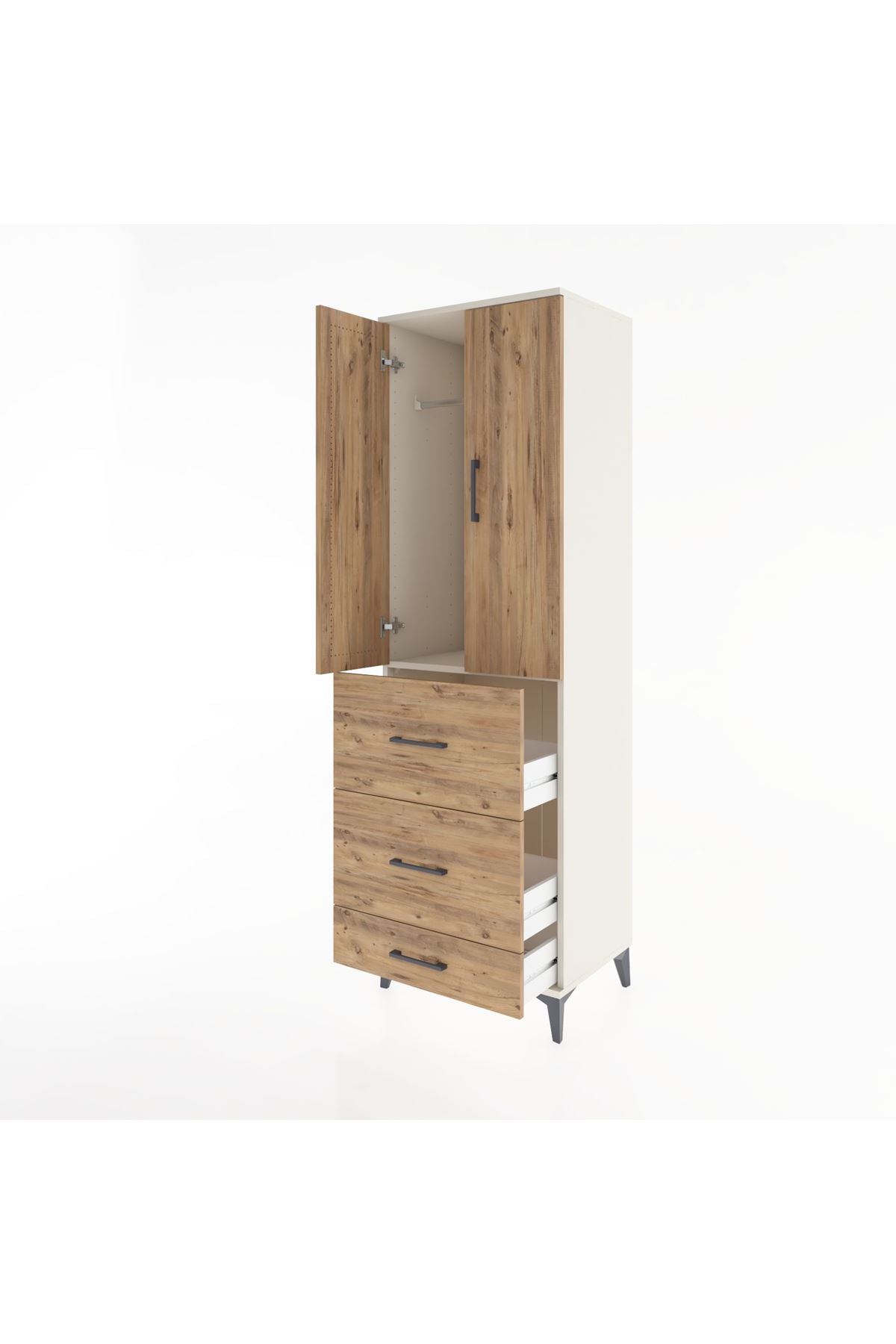 Hyperion Dolap Tek Raflı 3 Çekmeceli Tek Askılı 60x44x195 Aytaşı-Çam