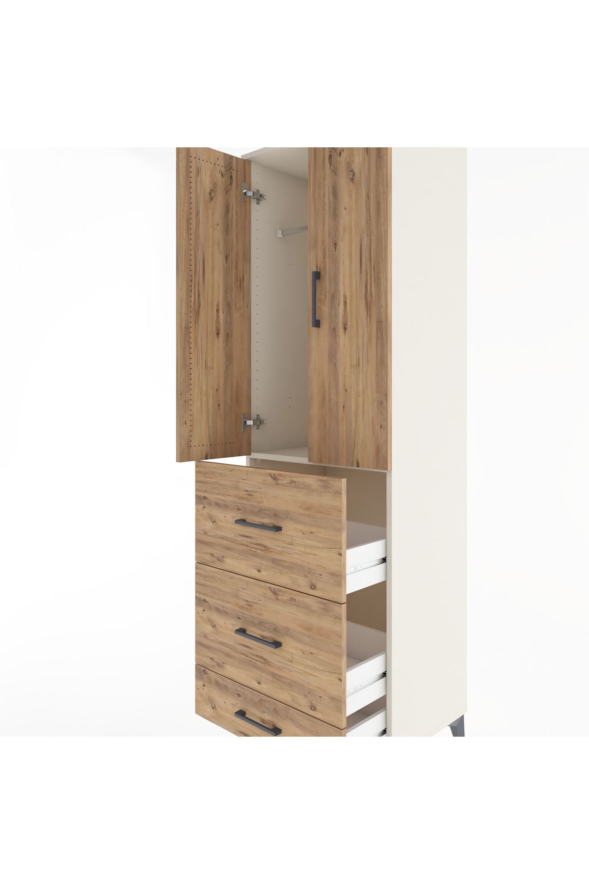 Hyperion Dolap Tek Raflı 3 Çekmeceli Tek Askılı 60x44x195 Aytaşı-Çam