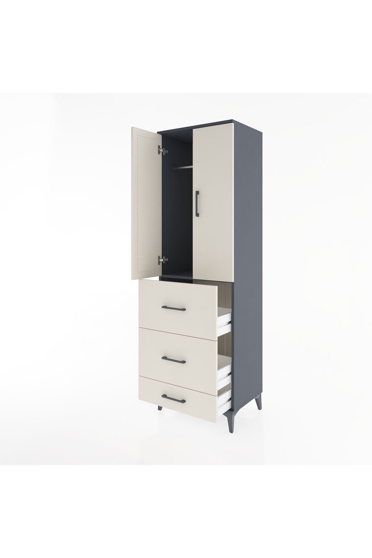 Hyperion Dolap Tek Raflı 3 Çekmeceli Tek Askılı 60x44x195 Antrasit-Aytaşı