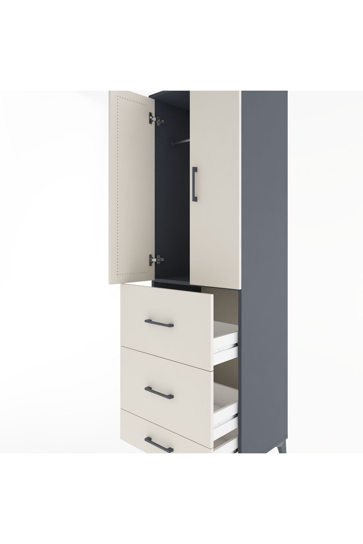 Hyperion Dolap Tek Raflı 3 Çekmeceli Tek Askılı 60x44x195 Antrasit-Aytaşı