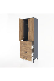 Hyperion Dolap Tek Raflı 3 Çekmeceli Tek Askılı 60x44x195 Antrasit-Çam