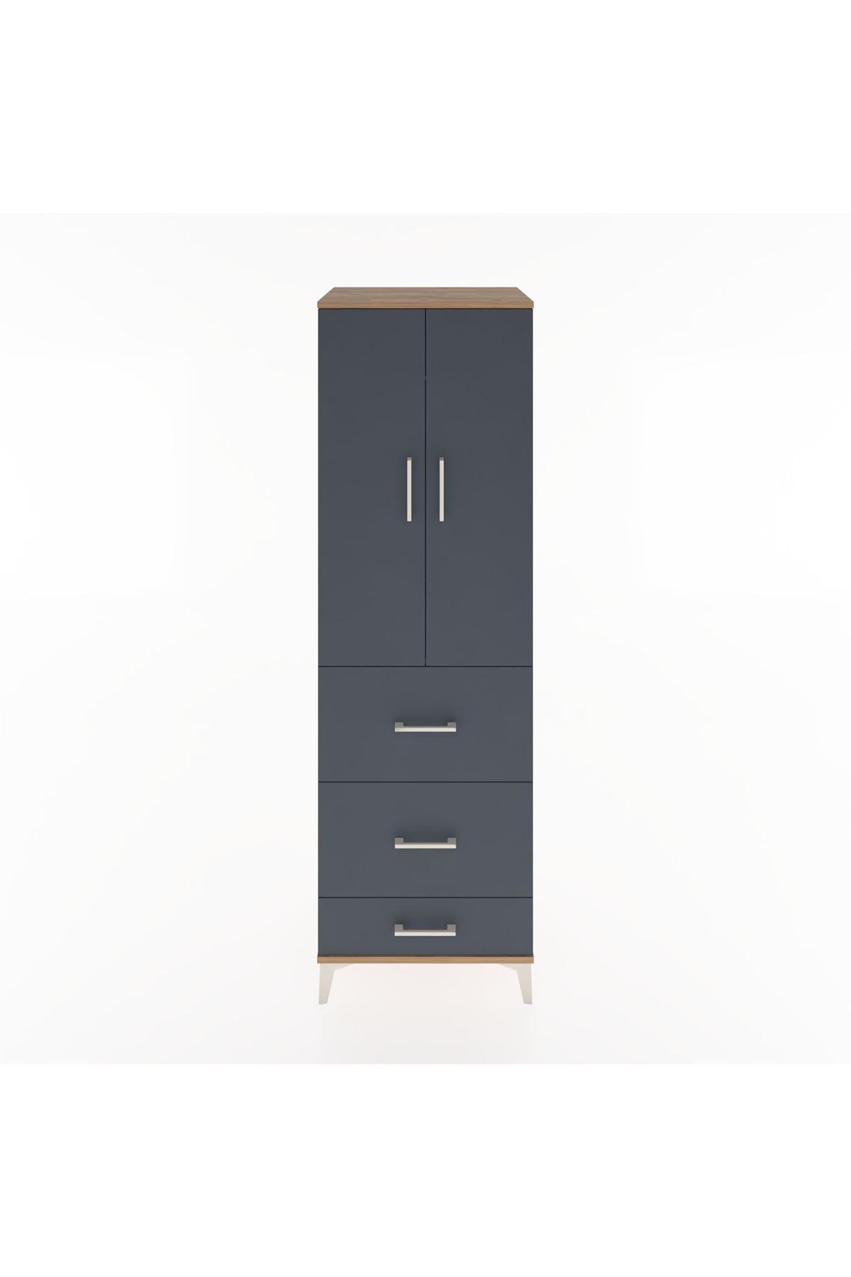 Hyperion Dolap Tek Raflı 3 Çekmeceli Tek Askılı 60x44x195 Çam-Antrasit