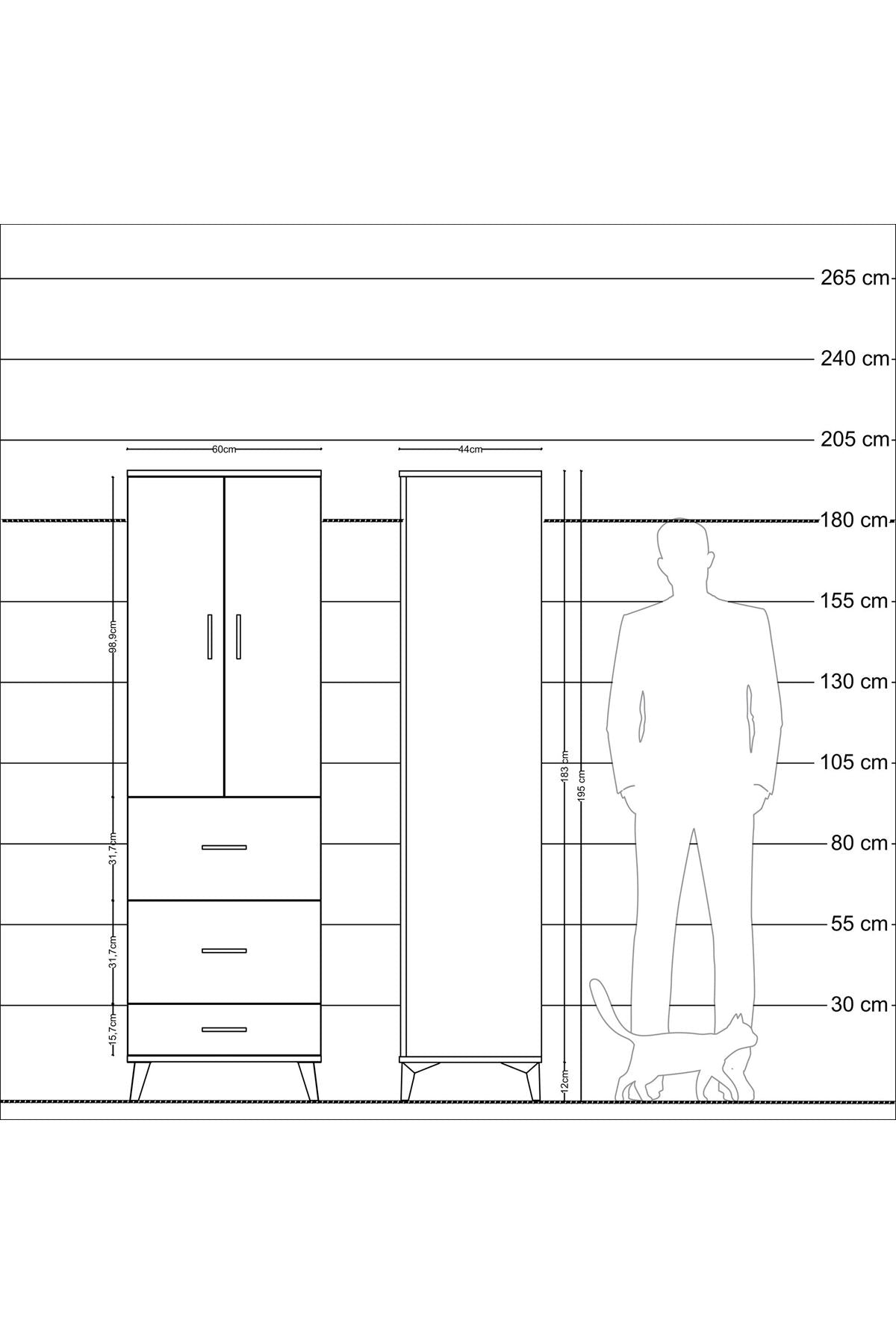 Hyperion Dolap Tek Raflı 3 Çekmeceli Tek Askılı 60x44x195 Çam-Aytaşı