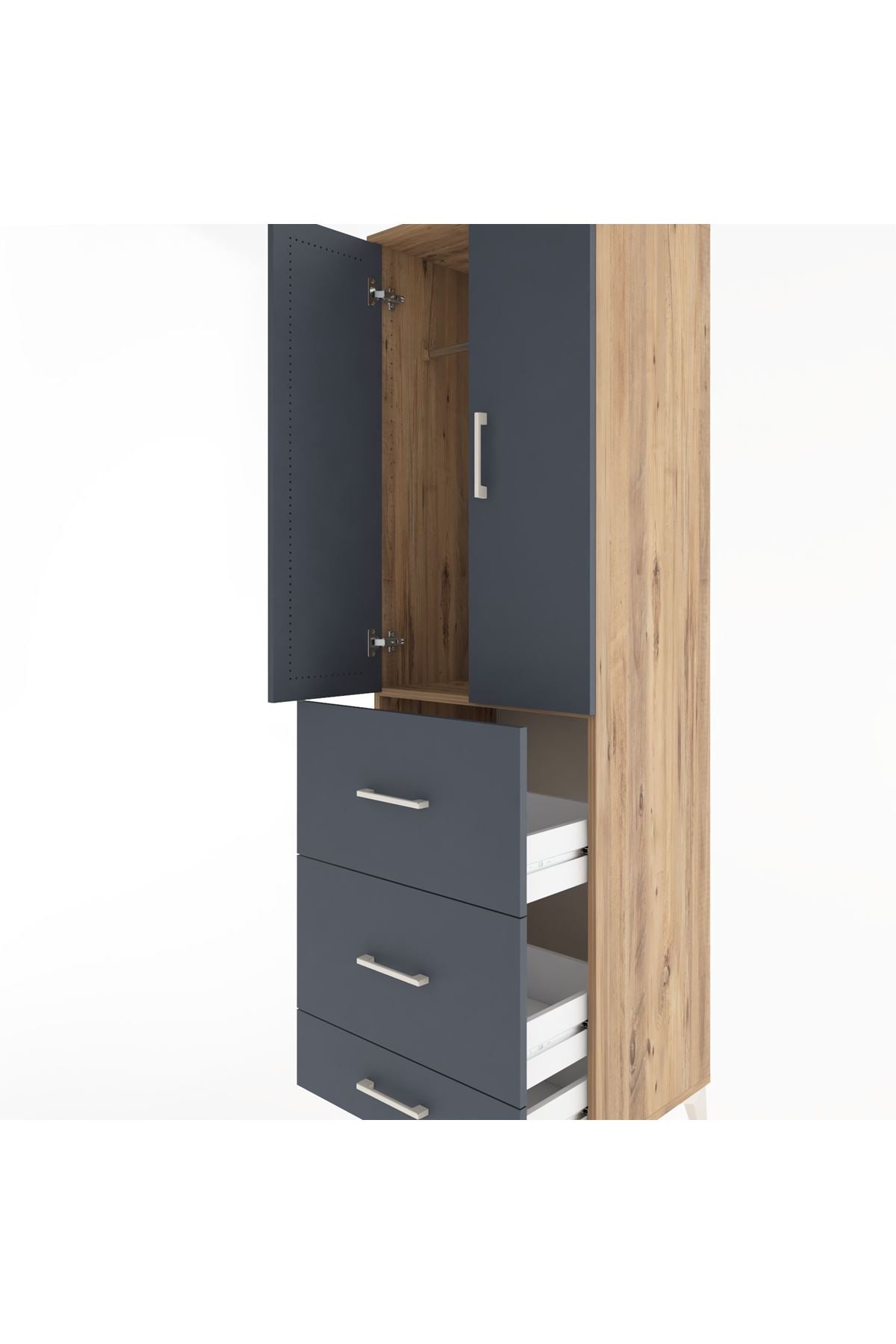 Hyperion Dolap Tek Raflı 3 Çekmeceli Tek Askılı 60x44x195 Çam-Antrasit