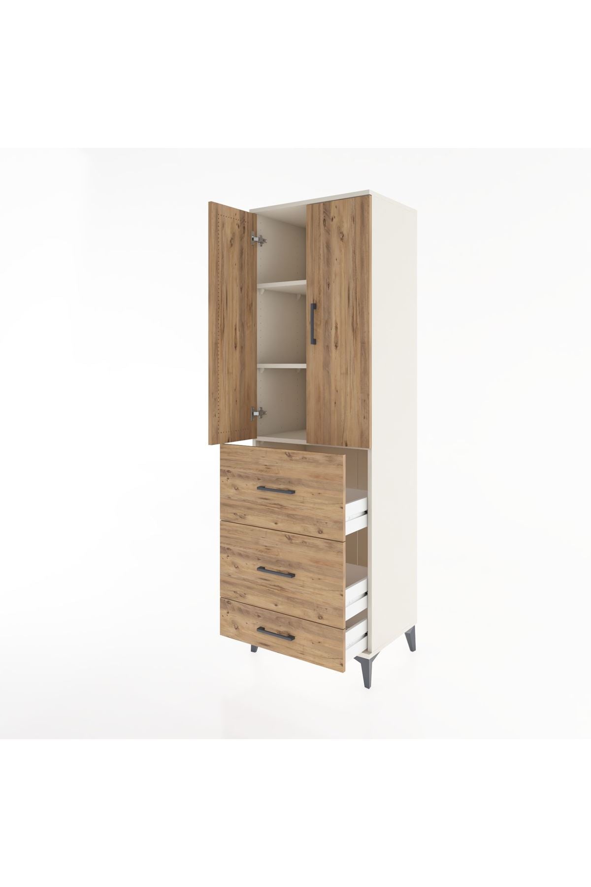 Hyperion Dolap 3 Raflı 3 Çekmeceli 2 Kapaklı 60x44x195 Aytaşı-Çam