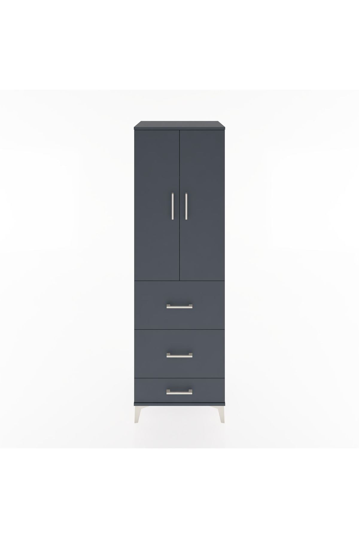 Hyperion Dolap 3 Raflı 3 Çekmeceli 2 Kapaklı 60x44x195 Antrasit-Antrasit