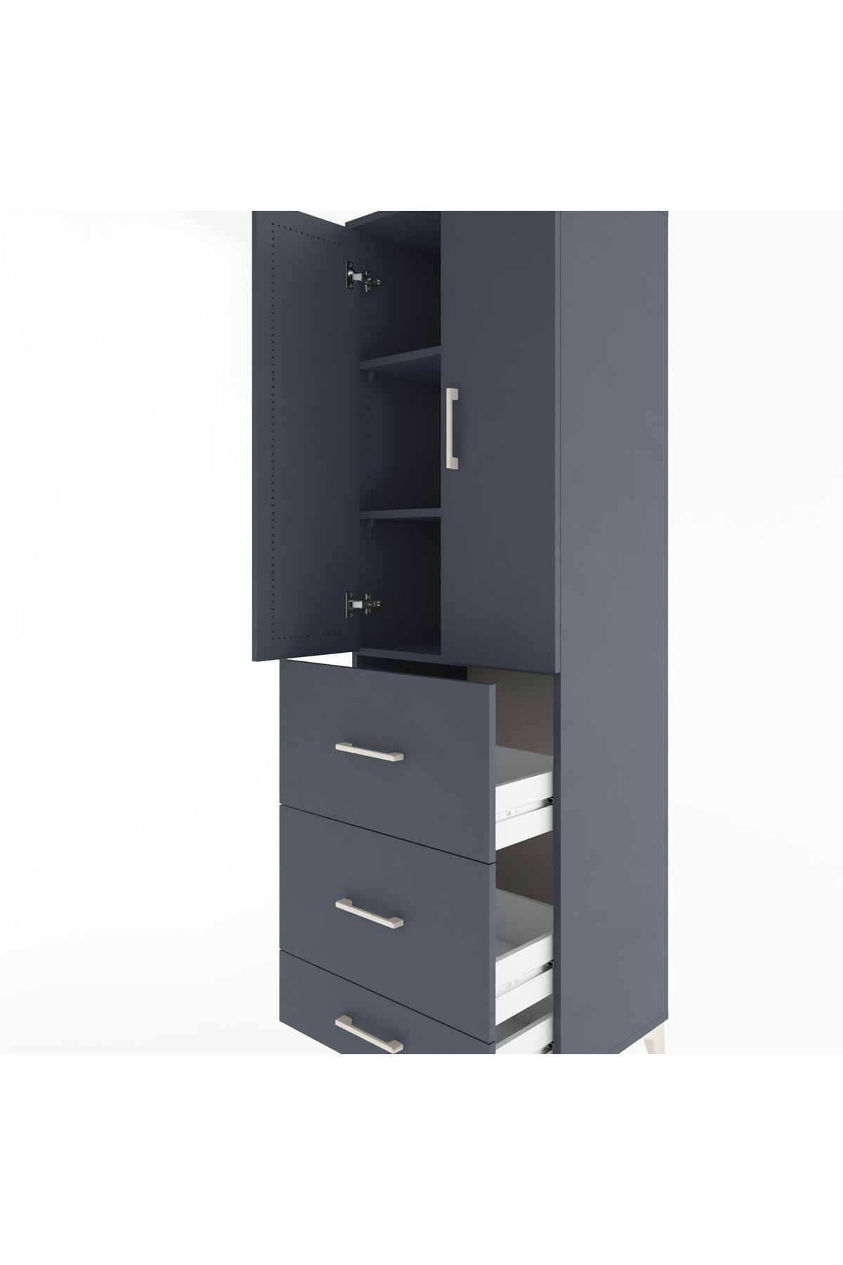Hyperion Dolap 3 Raflı 3 Çekmeceli 2 Kapaklı 60x44x195 Antrasit-Antrasit