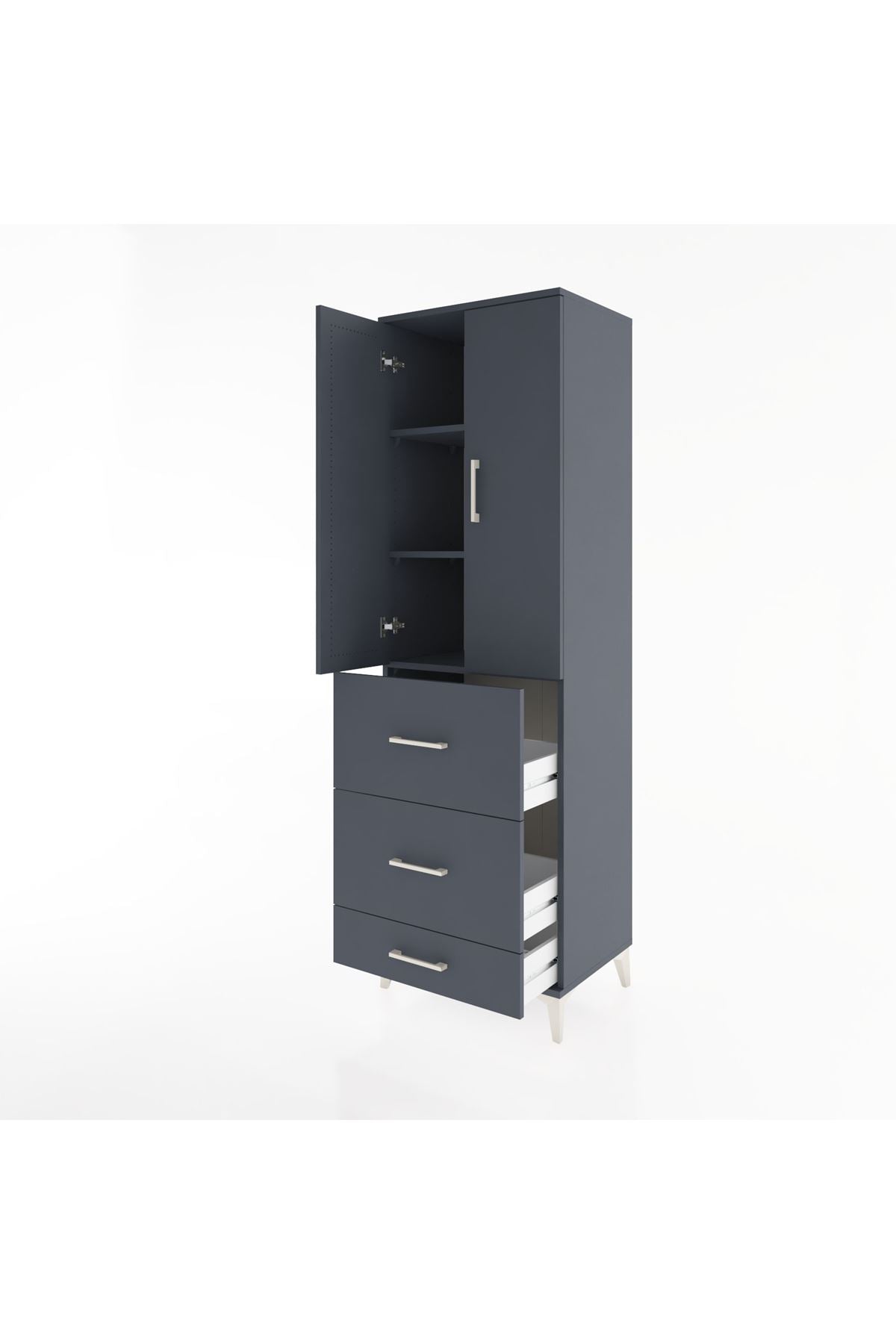 Hyperion Dolap 3 Raflı 3 Çekmeceli 2 Kapaklı 60x44x195 Antrasit-Antrasit