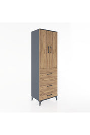 Hyperion Dolap 3 Raflı 3 Çekmeceli 2 Kapaklı 60x44x195 Antrasit-Çam