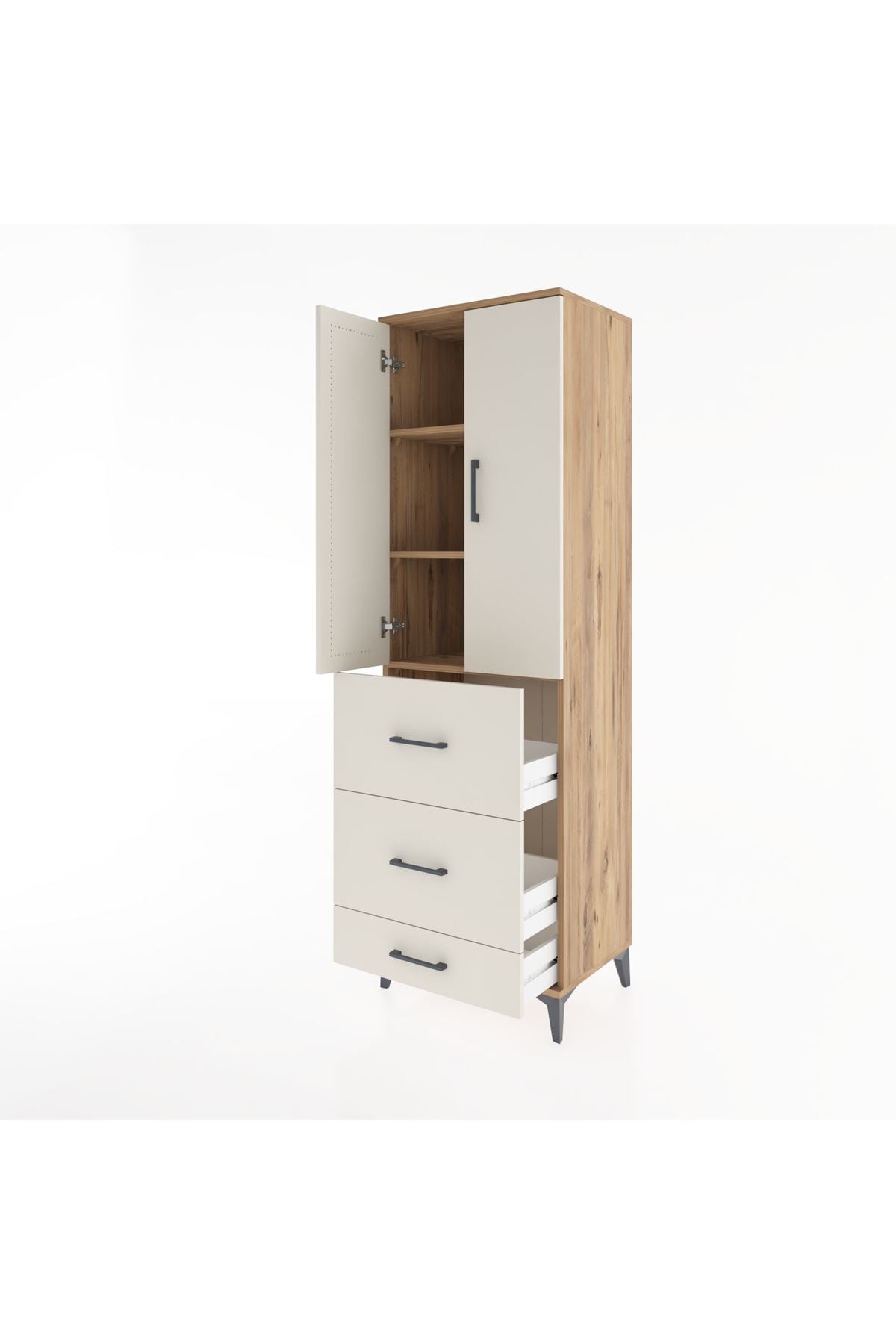 Hyperion Dolap 3 Raflı 3 Çekmeceli 2 Kapaklı 60x44x195 Çam-Aytaşı