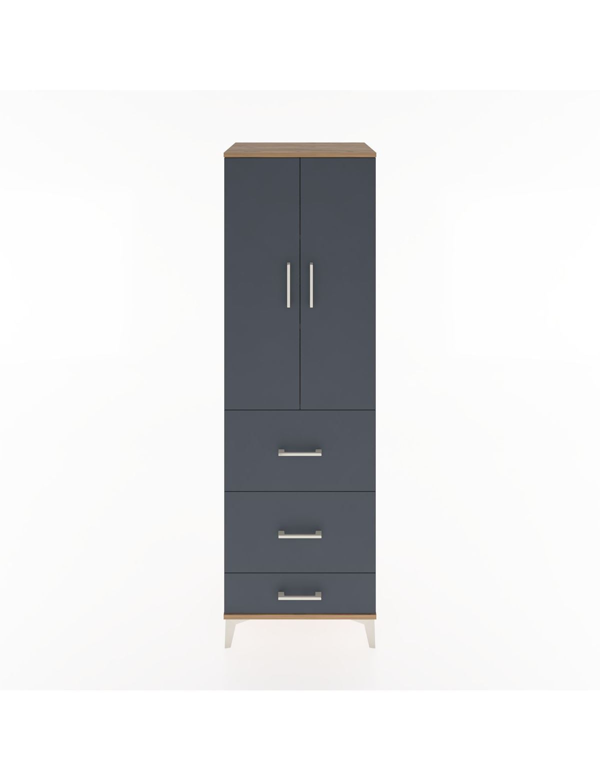 Hyperion Dolap 3 Raflı 3 Çekmeceli 2 Kapaklı 60x44x195 Çam-Antrasit