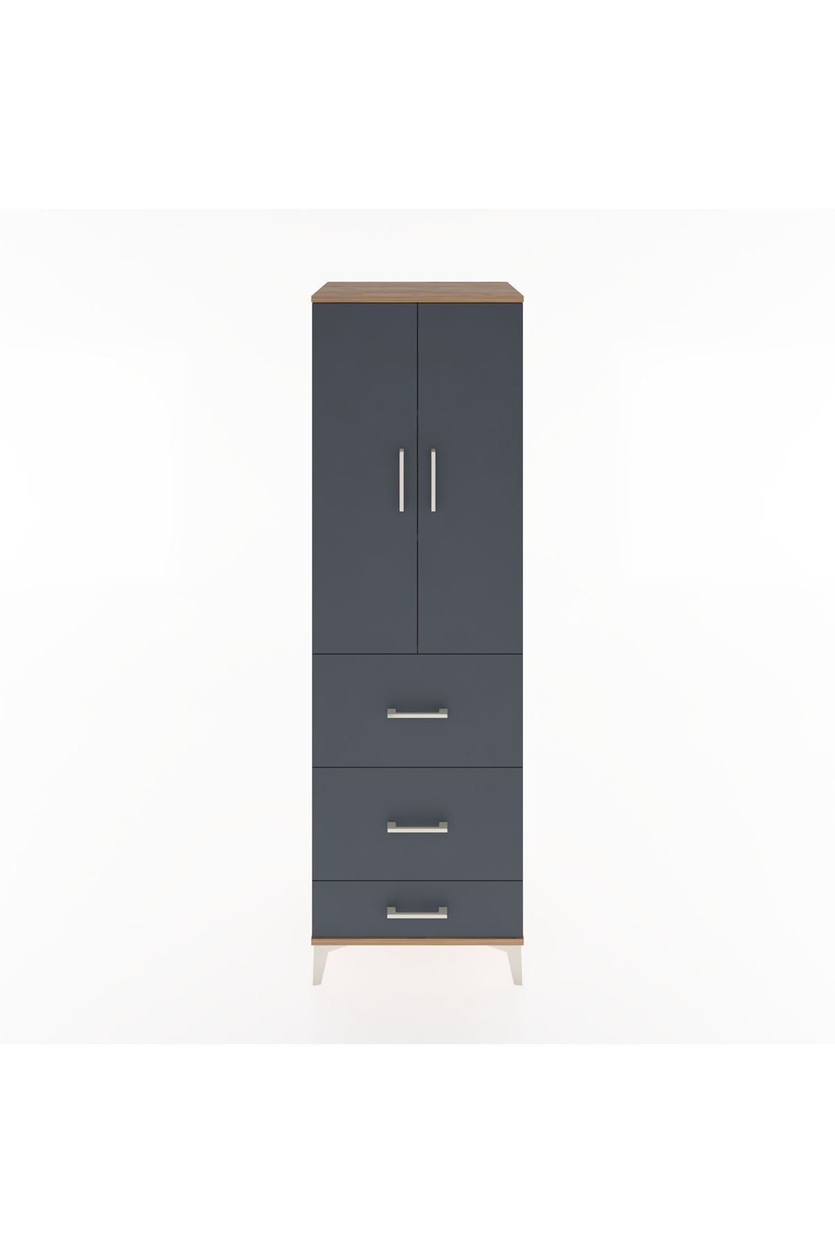 Hyperion Dolap 3 Raflı 3 Çekmeceli 2 Kapaklı 60x44x195 Çam-Antrasit