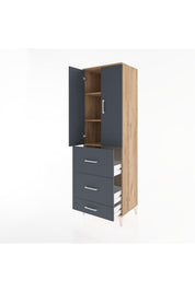 Hyperion Dolap 3 Raflı 3 Çekmeceli 2 Kapaklı 60x44x195 Çam-Antrasit