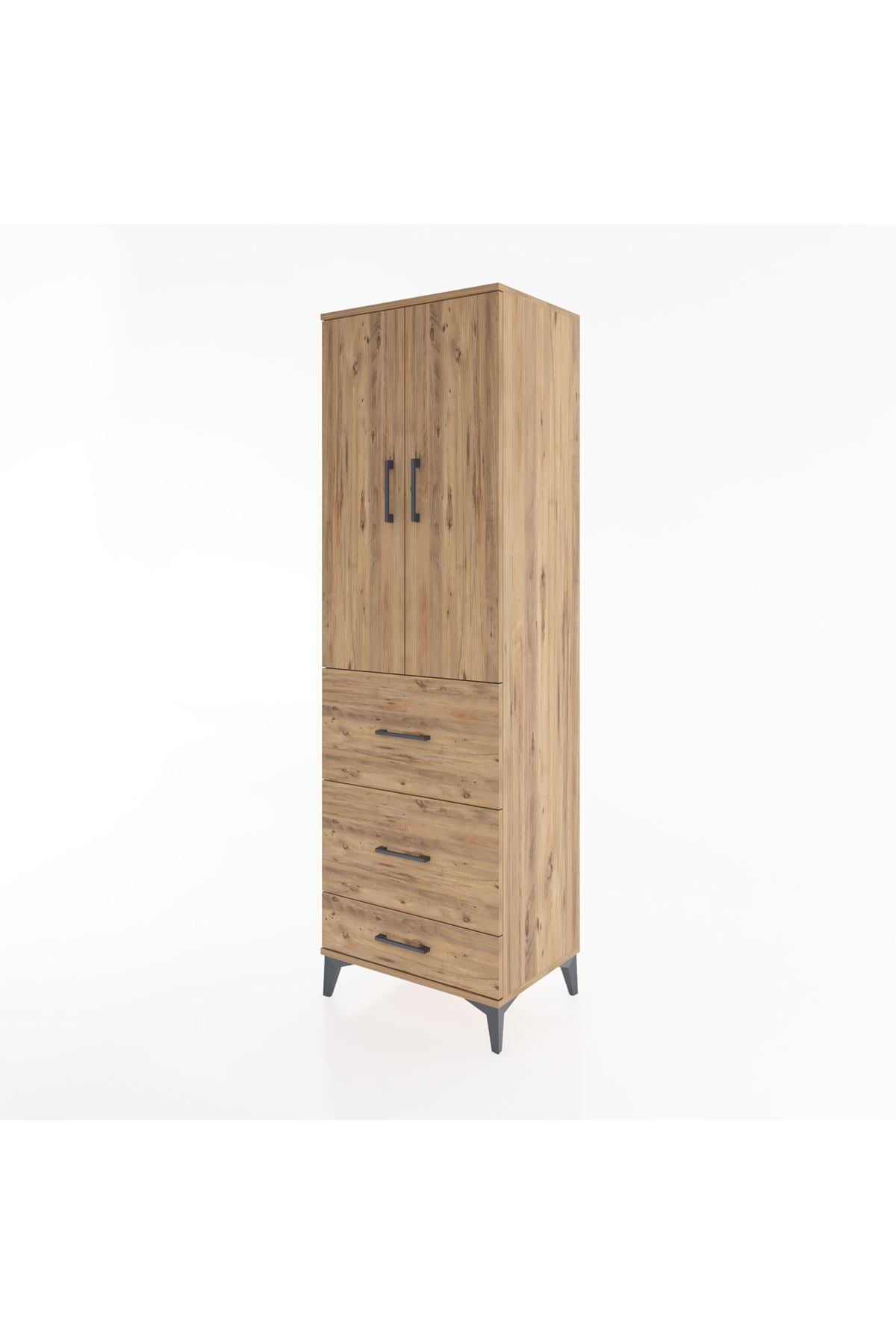 Hyperion Dolap 3 Raflı 3 Çekmeceli 2 Kapaklı 60x44x195 Çam-Çam