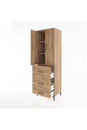 Hyperion Dolap 3 Raflı 3 Çekmeceli 2 Kapaklı 60x44x195 Çam-Çam