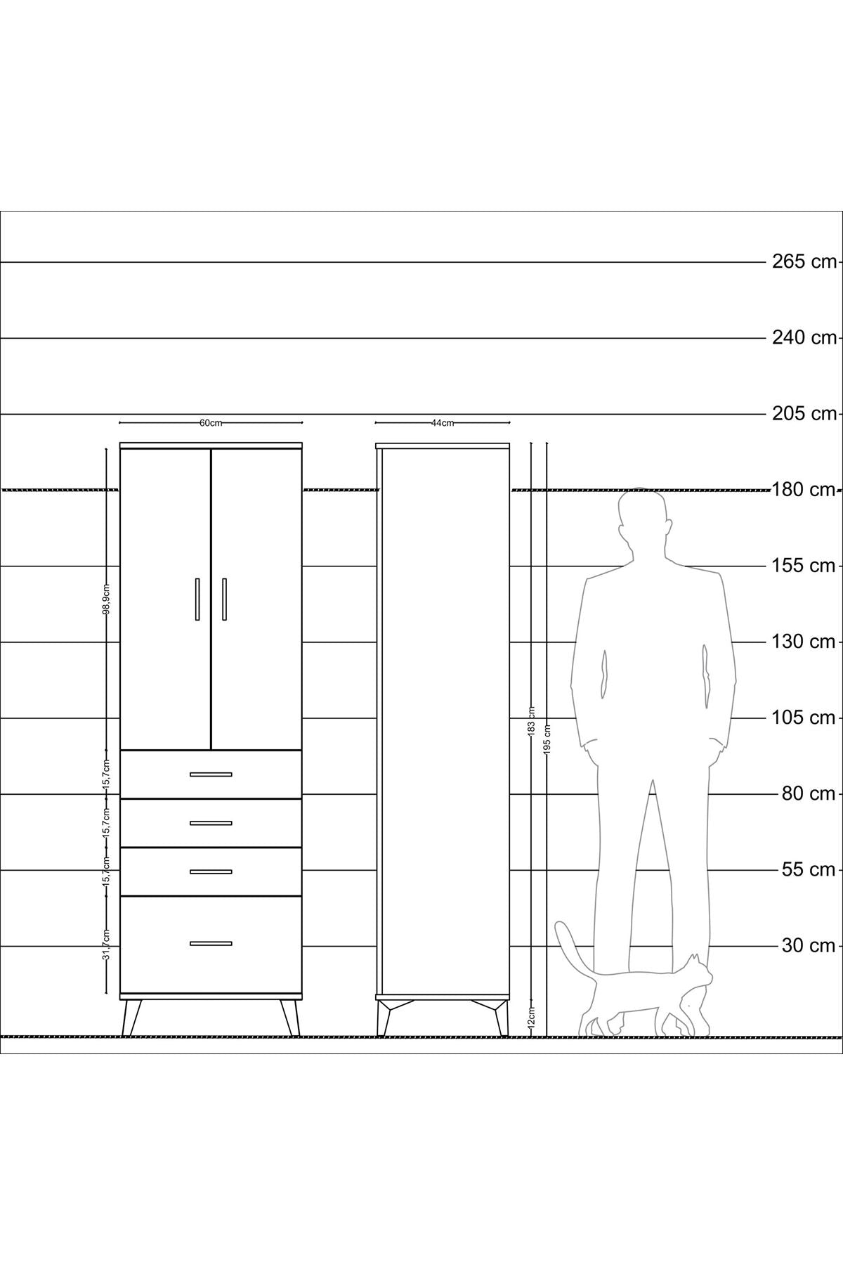 Hyperion Dolap Tek Raflı 4 Çekmeceli Tek Askılı 60x44x195 Aytaşı-Aytaşı