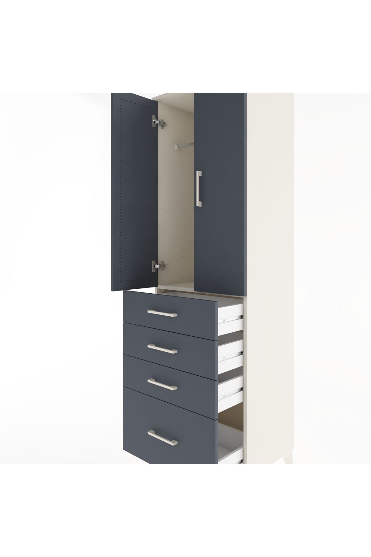 Hyperion Dolap Tek Raflı 4 Çekmeceli Tek Askılı 60x44x195 Aytaşı-Antrasit