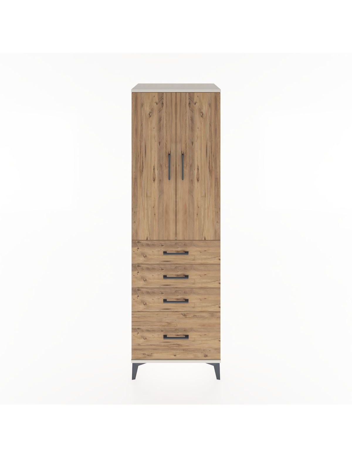 Hyperion Dolap Tek Raflı 4 Çekmeceli Tek Askılı 60x44x195 Aytaşı-Çam