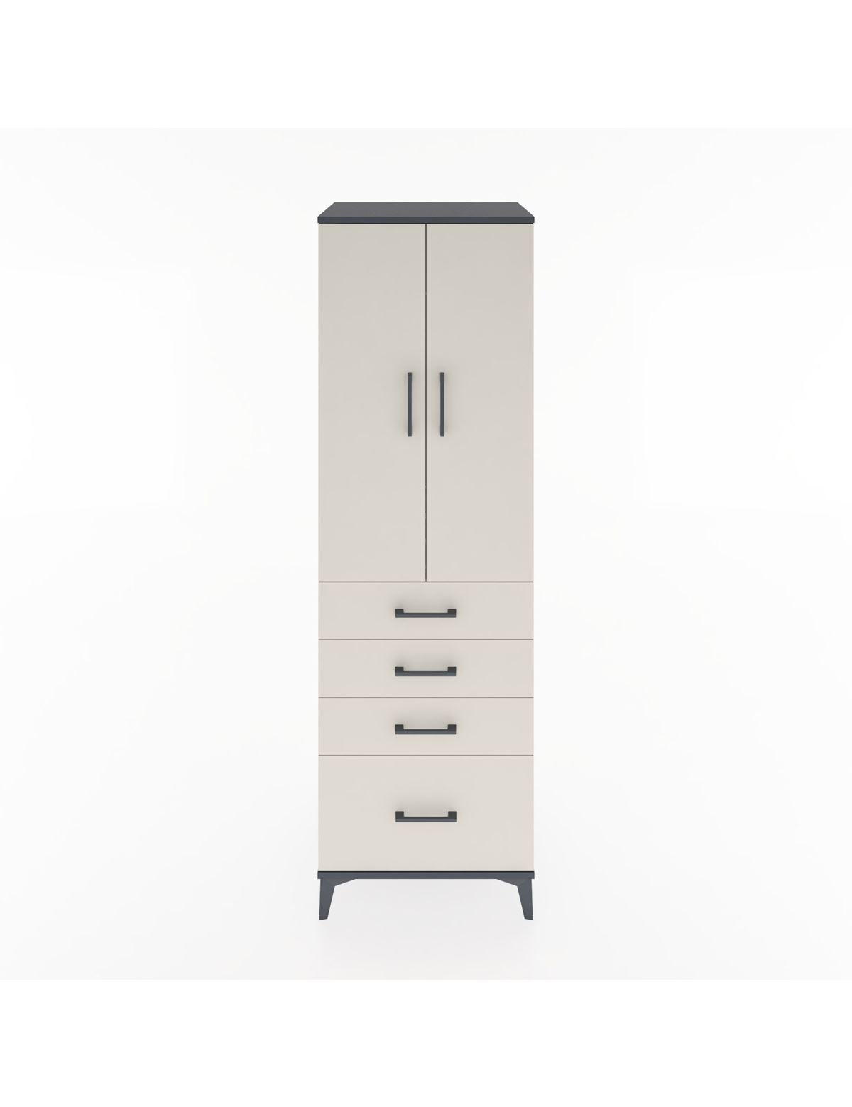 Hyperion Dolap Tek Raflı 4 Çekmeceli Tek Askılı 60x44x195 Antrasit-Aytaşı