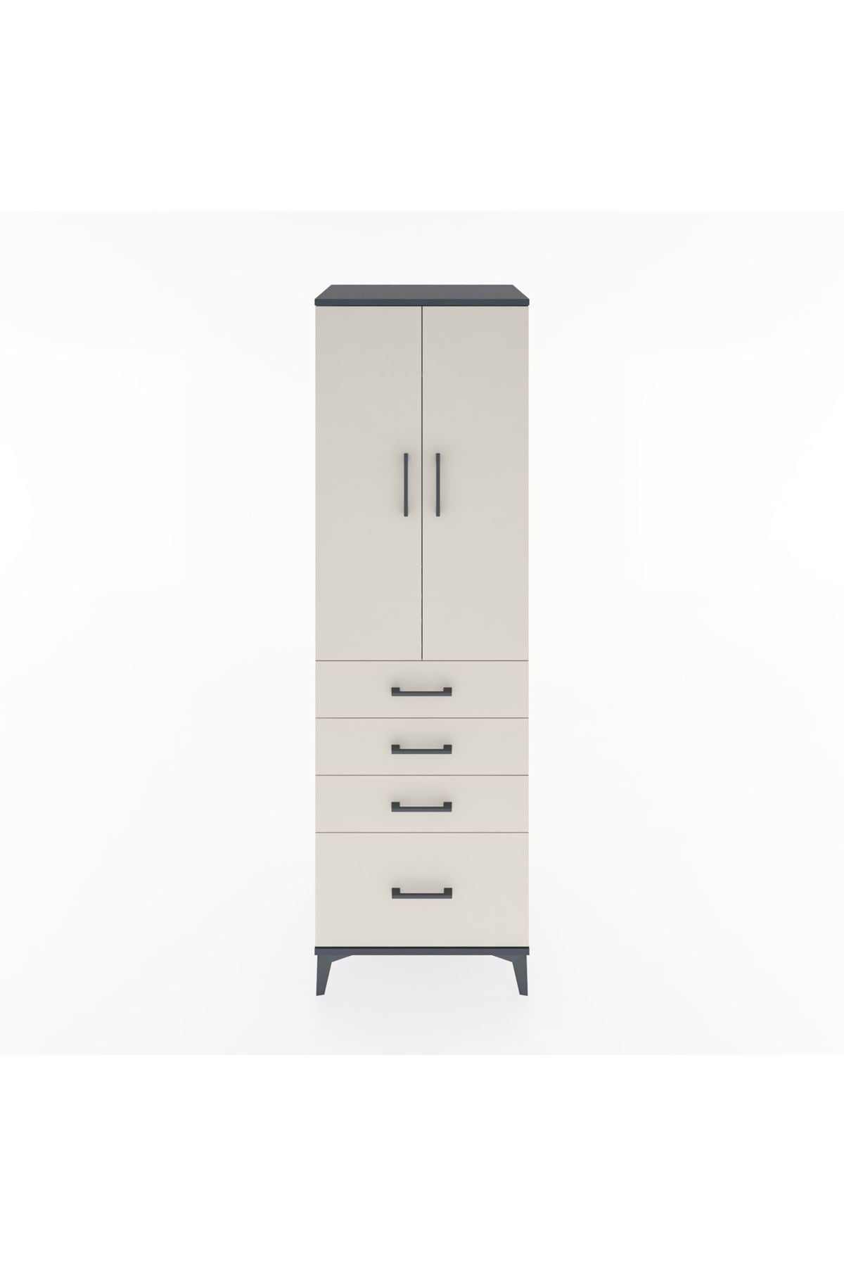 Hyperion Dolap Tek Raflı 4 Çekmeceli Tek Askılı 60x44x195 Antrasit-Aytaşı