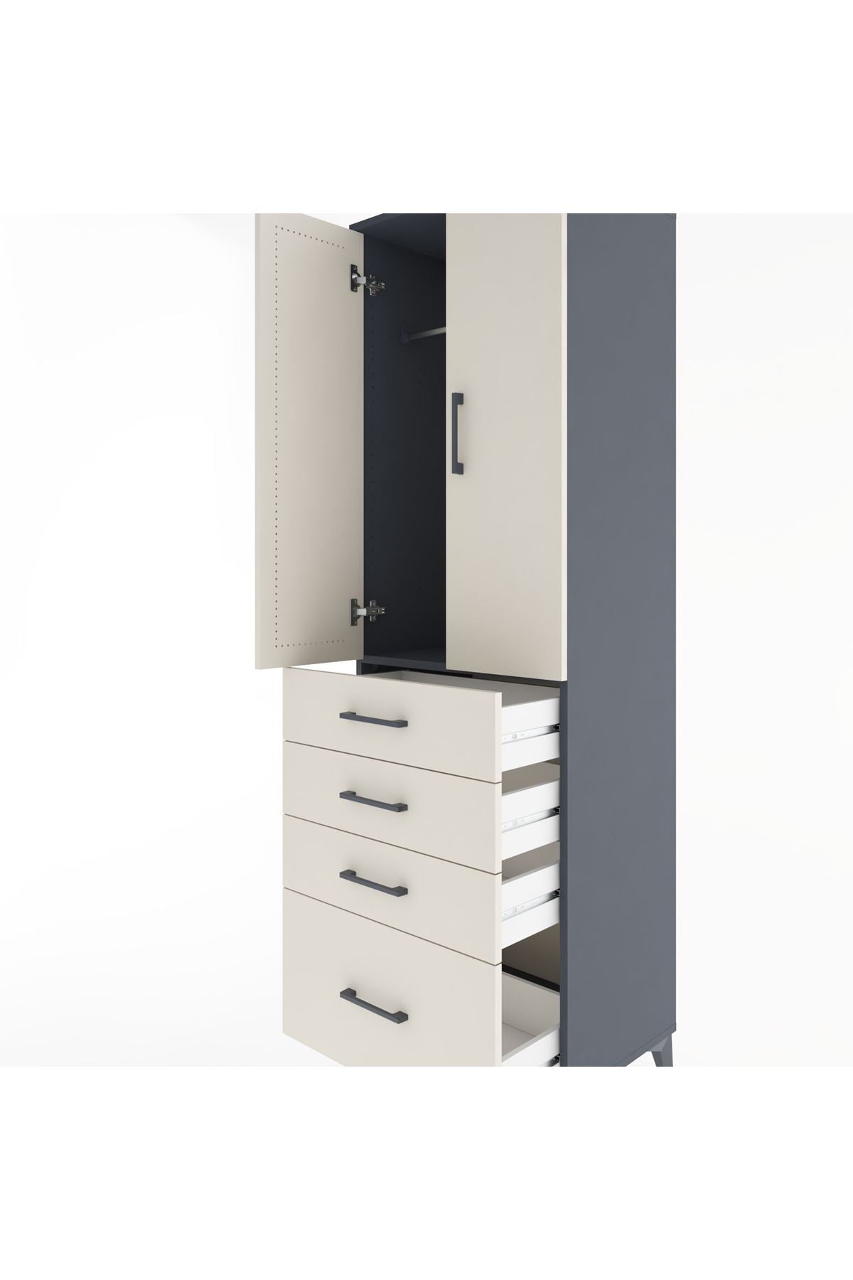 Hyperion Dolap Tek Raflı 4 Çekmeceli Tek Askılı 60x44x195 Antrasit-Aytaşı