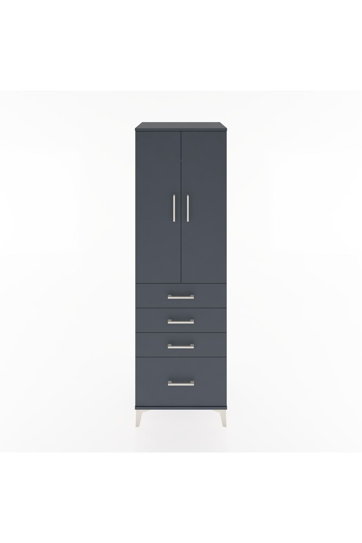 Hyperion Dolap Tek Raflı 4 Çekmeceli Tek Askılı 60x44x195 Antrasit-Antrasit