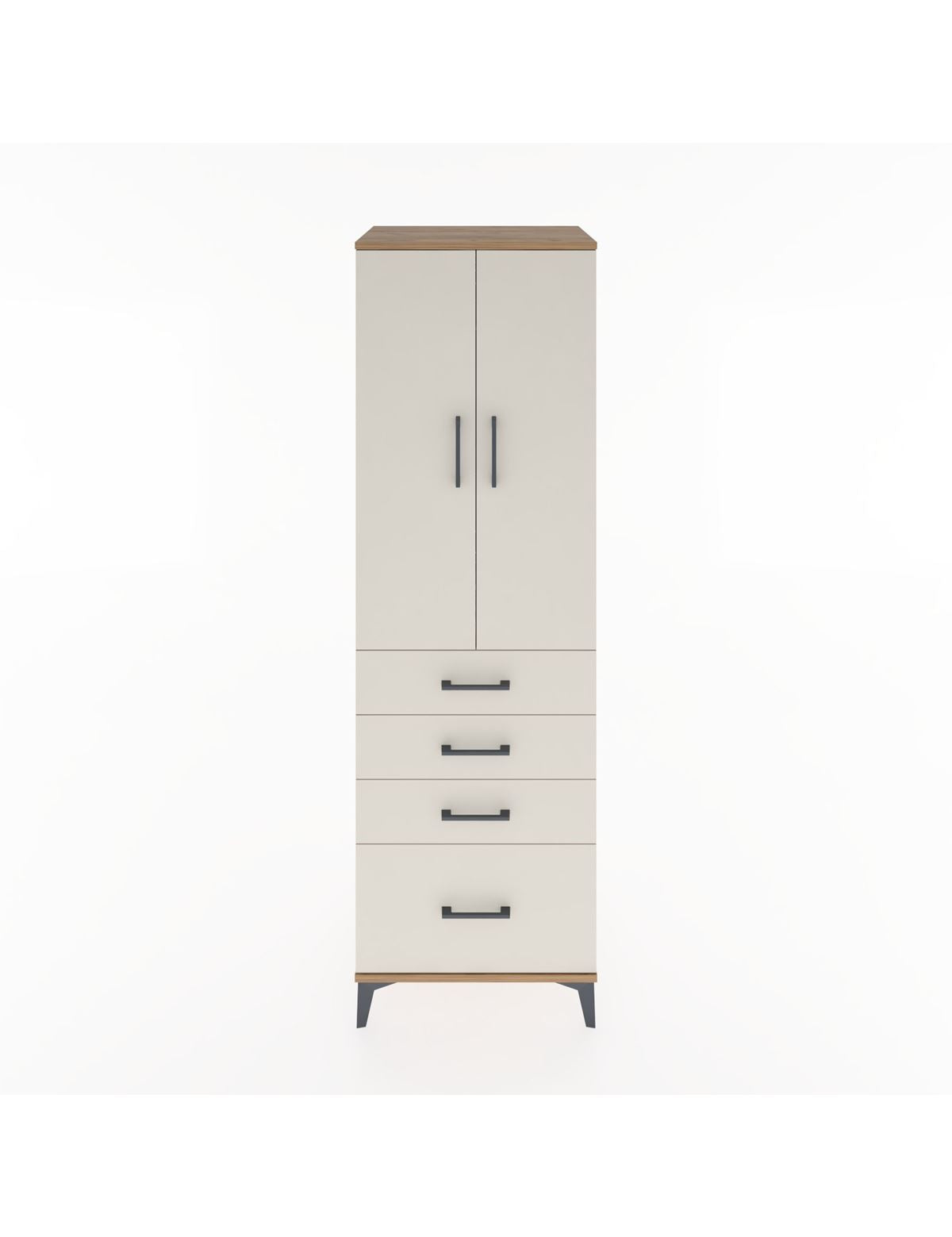 Hyperion Dolap Tek Raflı 4 Çekmeceli Tek Askılı 60x44x195 Çam-Aytaşı