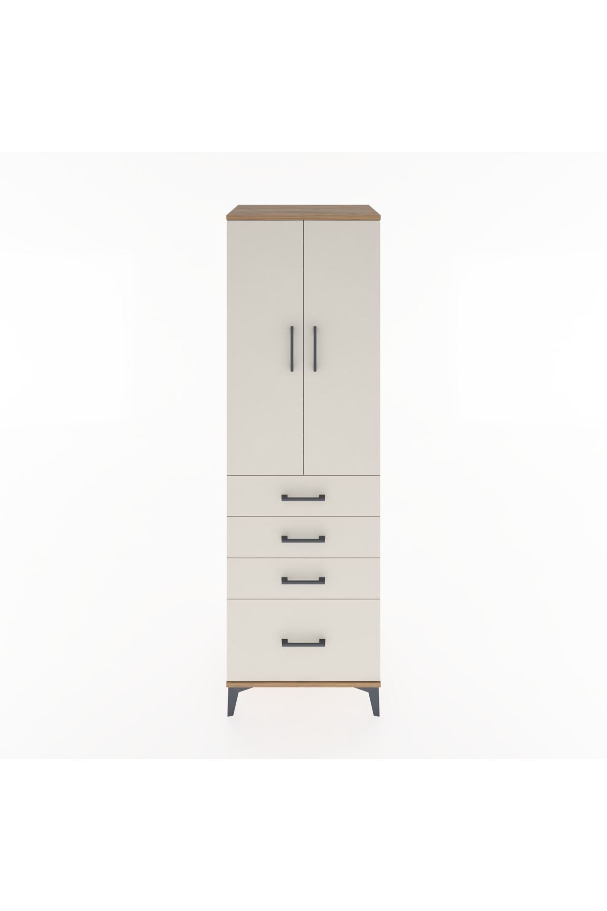 Hyperion Dolap Tek Raflı 4 Çekmeceli Tek Askılı 60x44x195 Çam-Aytaşı