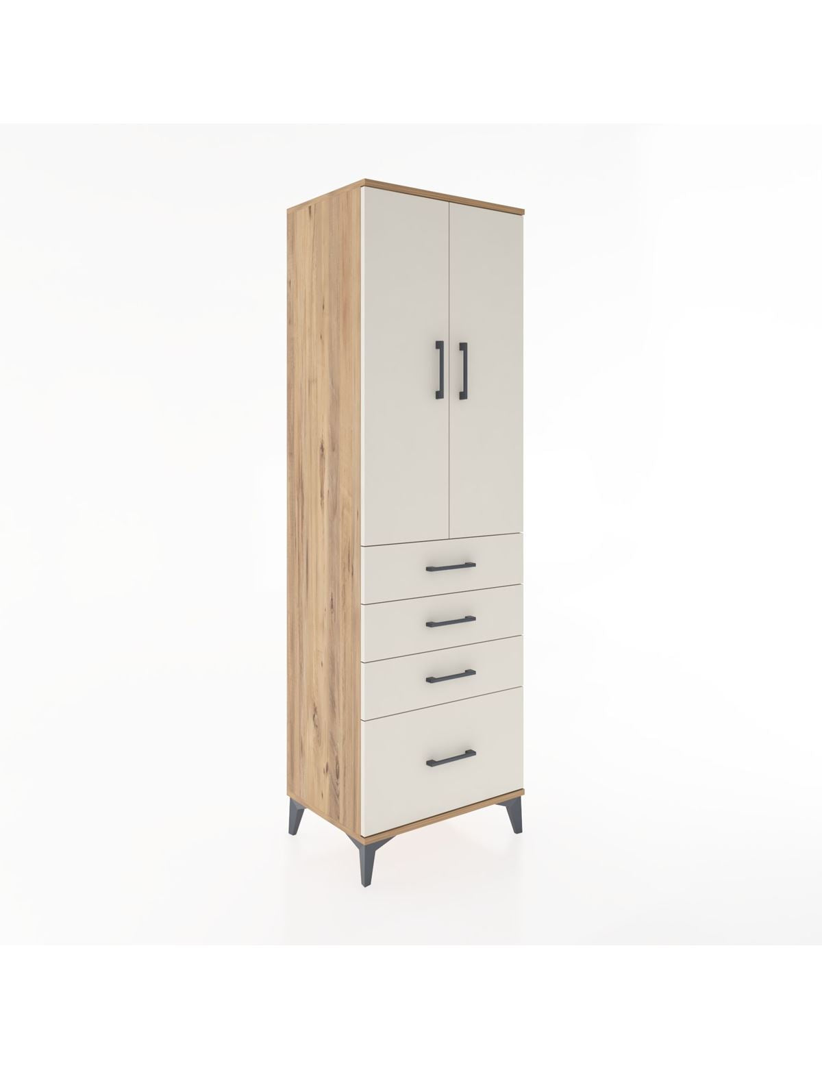 Hyperion Dolap Tek Raflı 4 Çekmeceli Tek Askılı 60x44x195 Çam-Aytaşı