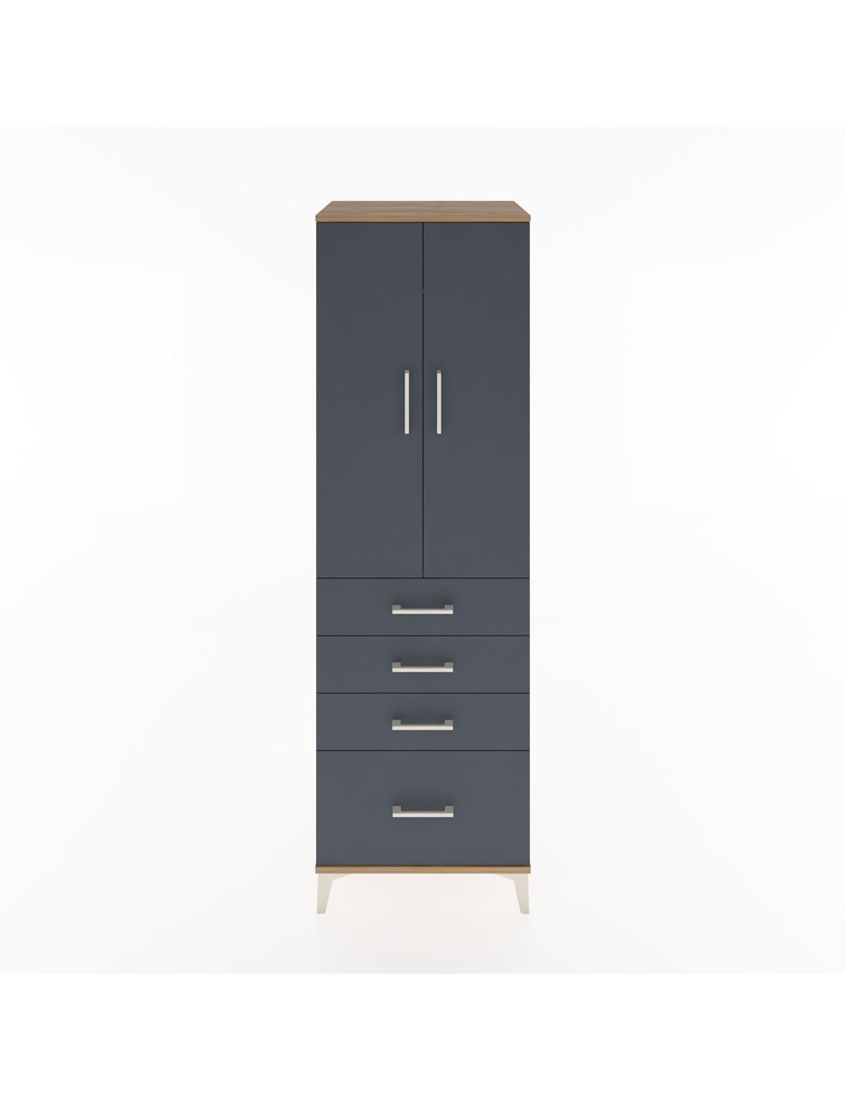 Hyperion Dolap Tek Raflı 4 Çekmeceli Tek Askılı 60x44x195 Çam-Antrasit