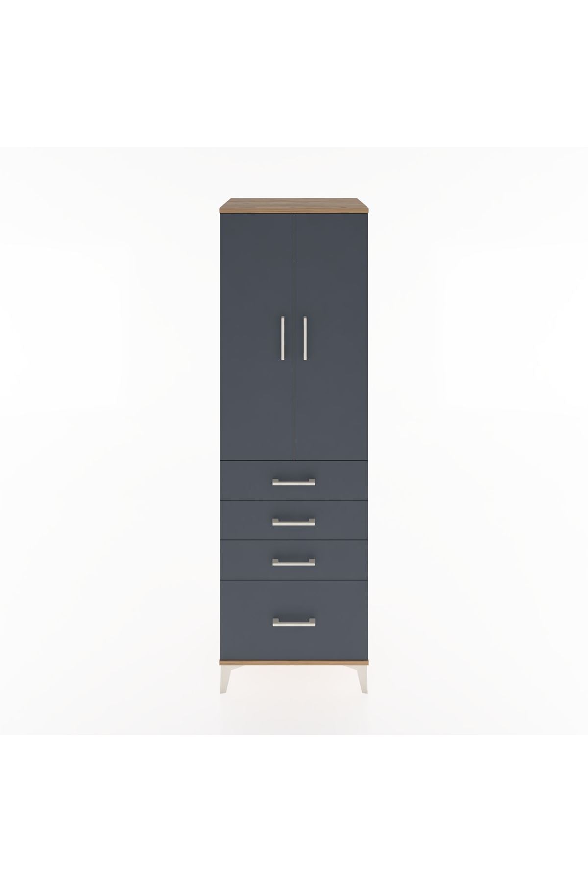 Hyperion Dolap Tek Raflı 4 Çekmeceli Tek Askılı 60x44x195 Çam-Antrasit