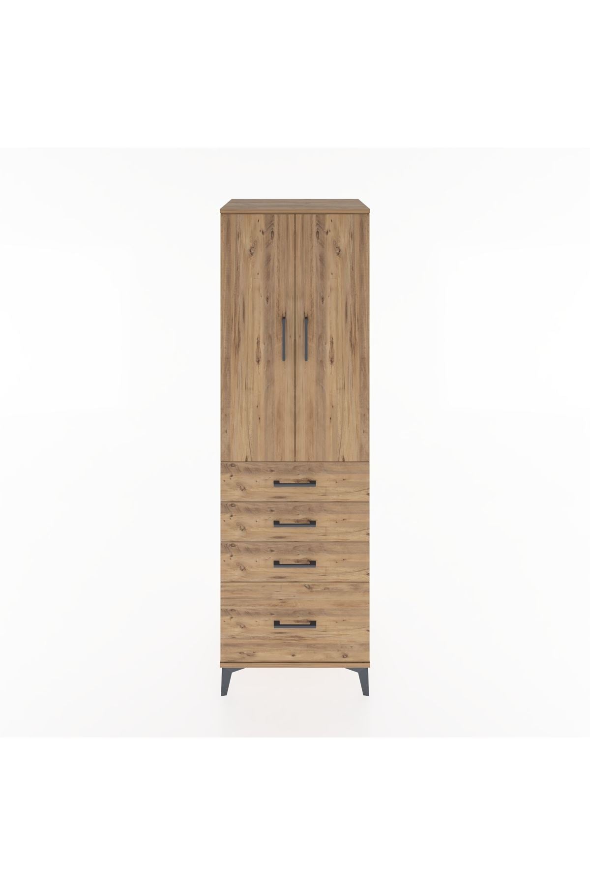 Hyperion Dolap Tek Raflı 4 Çekmeceli Tek Askılı 60x44x195 Çam-Çam