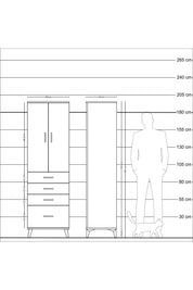 Hyperion Dolap Tek Raflı 4 Çekmeceli Tek Askılı 60x44x195 Çam-Çam
