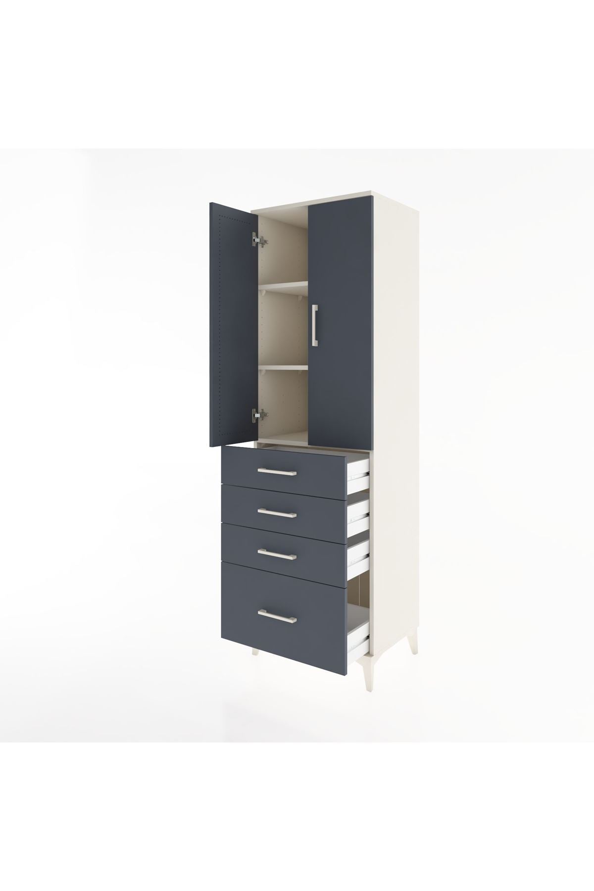 Hyperion Dolap 3 Raflı 4 Çekmeceli 2 Kapaklı 60x44x195 Aytaşı-Antrasit