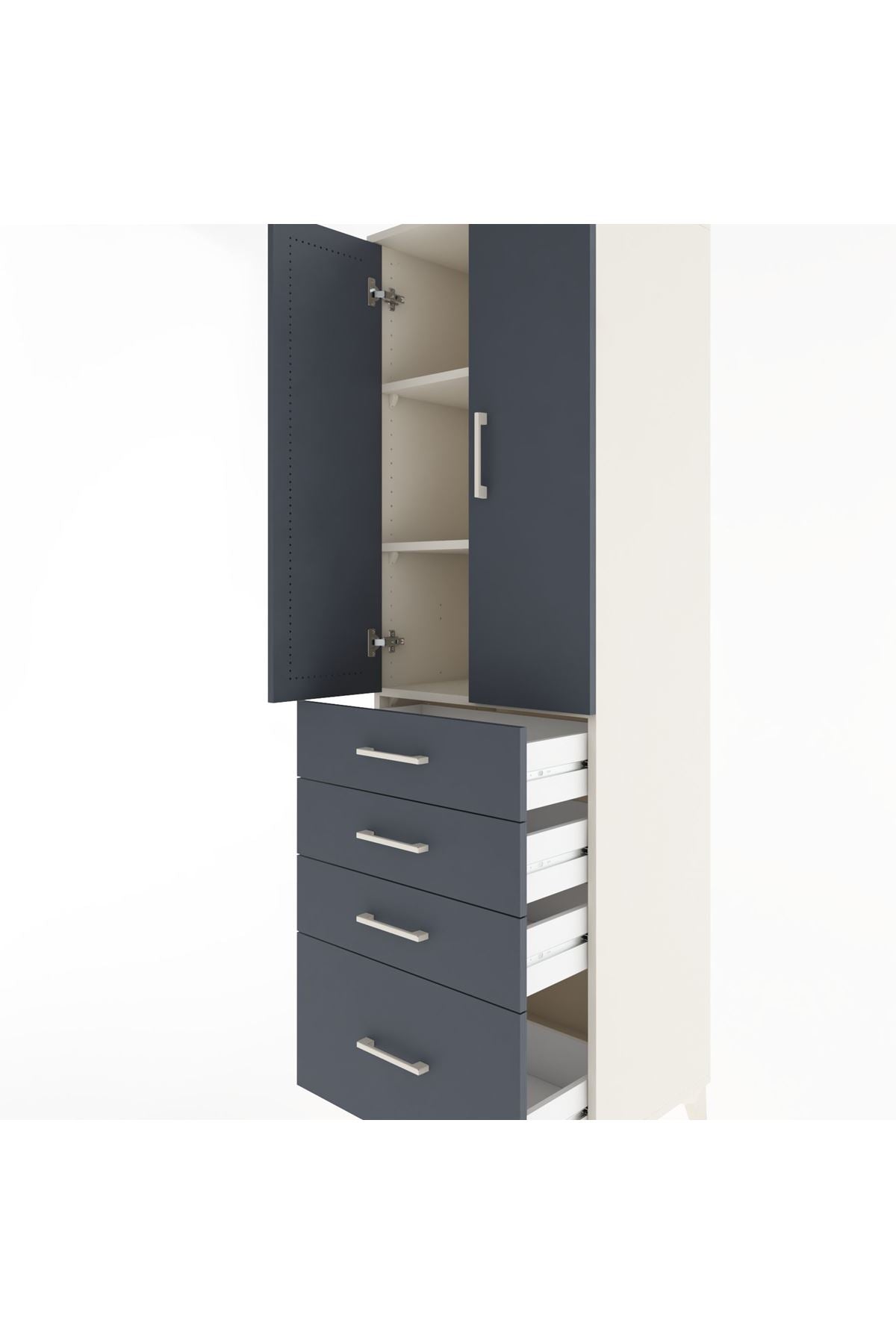 Hyperion Dolap 3 Raflı 4 Çekmeceli 2 Kapaklı 60x44x195 Aytaşı-Antrasit