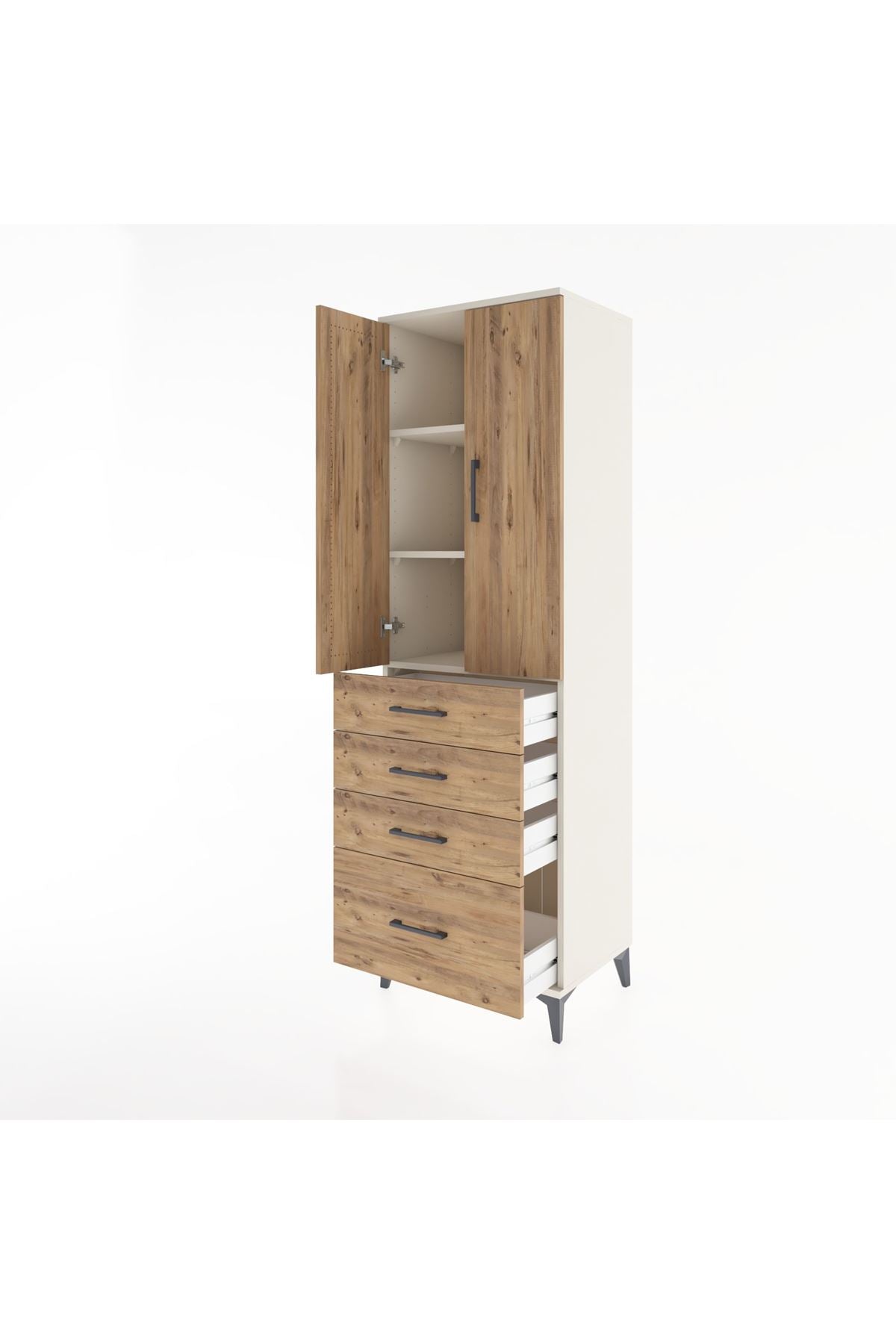 Hyperion Dolap 3 Raflı 4 Çekmeceli 2 Kapaklı 60x44x195 Aytaşı-Çam