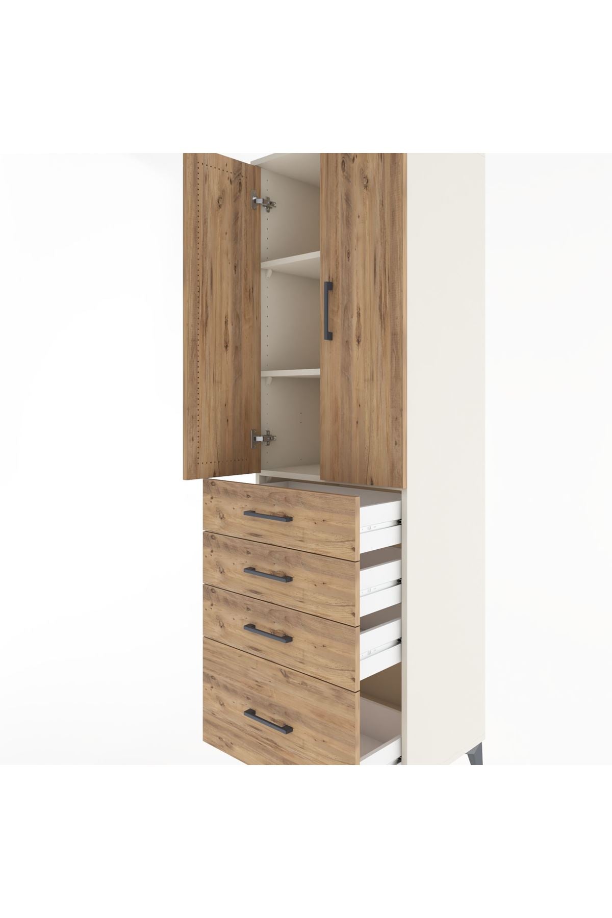 Hyperion Dolap 3 Raflı 4 Çekmeceli 2 Kapaklı 60x44x195 Aytaşı-Çam