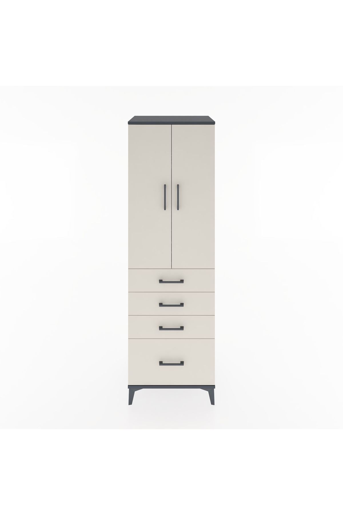 Hyperion Dolap 3 Raflı 4 Çekmeceli 2 Kapaklı 60x44x195 Antrasit-Aytaşı