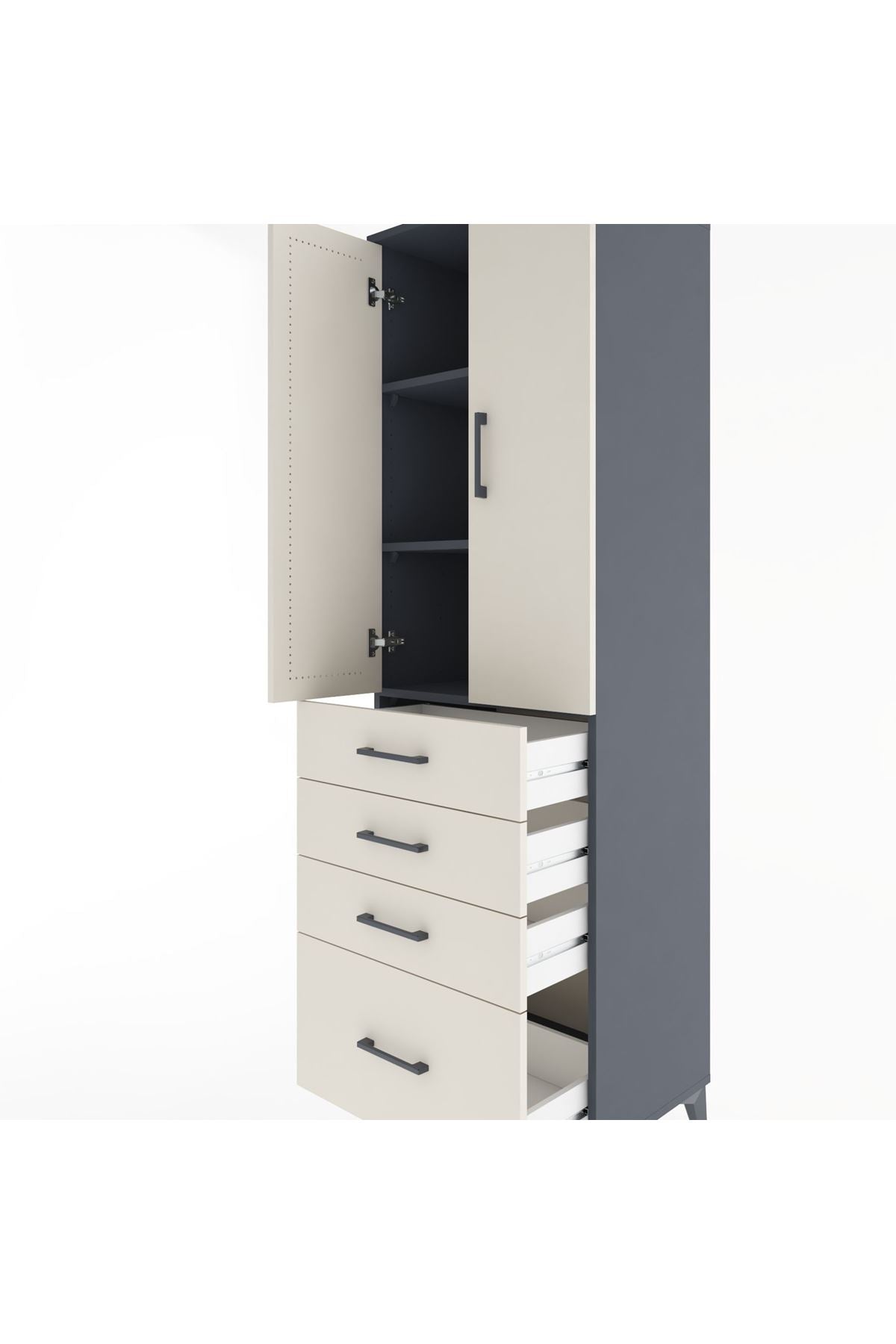 Hyperion Dolap 3 Raflı 4 Çekmeceli 2 Kapaklı 60x44x195 Antrasit-Aytaşı