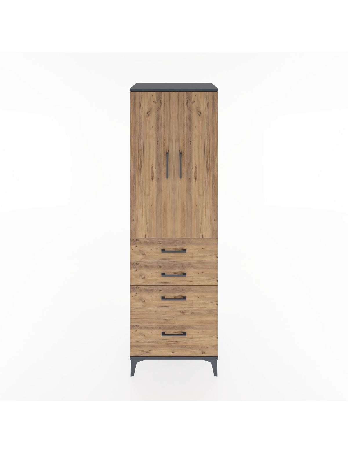 Hyperion Dolap 3 Raflı 4 Çekmeceli 2 Kapaklı 60x44x195 Antrasit-Çam