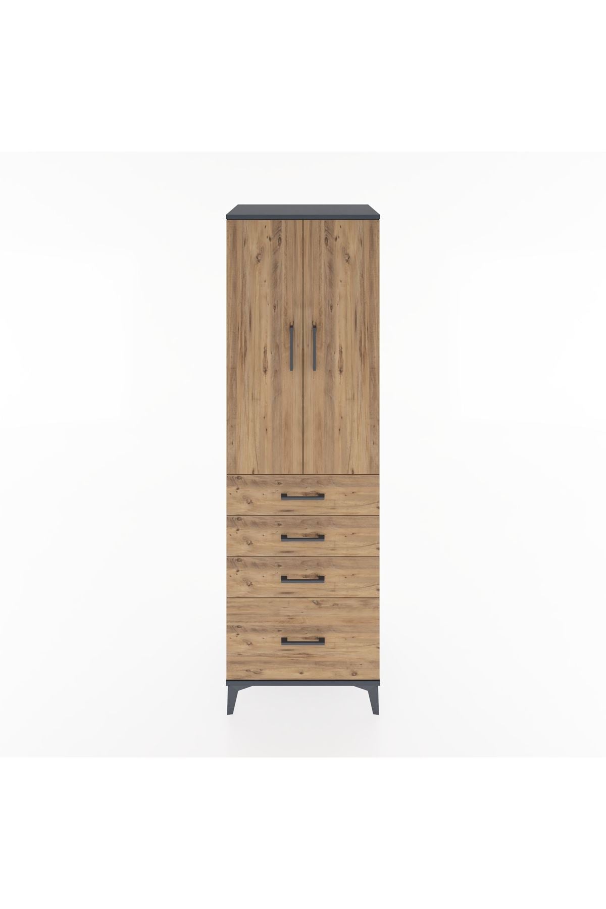 Hyperion Dolap 3 Raflı 4 Çekmeceli 2 Kapaklı 60x44x195 Antrasit-Çam