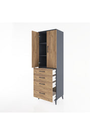 Hyperion Dolap 3 Raflı 4 Çekmeceli 2 Kapaklı 60x44x195 Antrasit-Çam