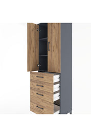 Hyperion Dolap 3 Raflı 4 Çekmeceli 2 Kapaklı 60x44x195 Antrasit-Çam