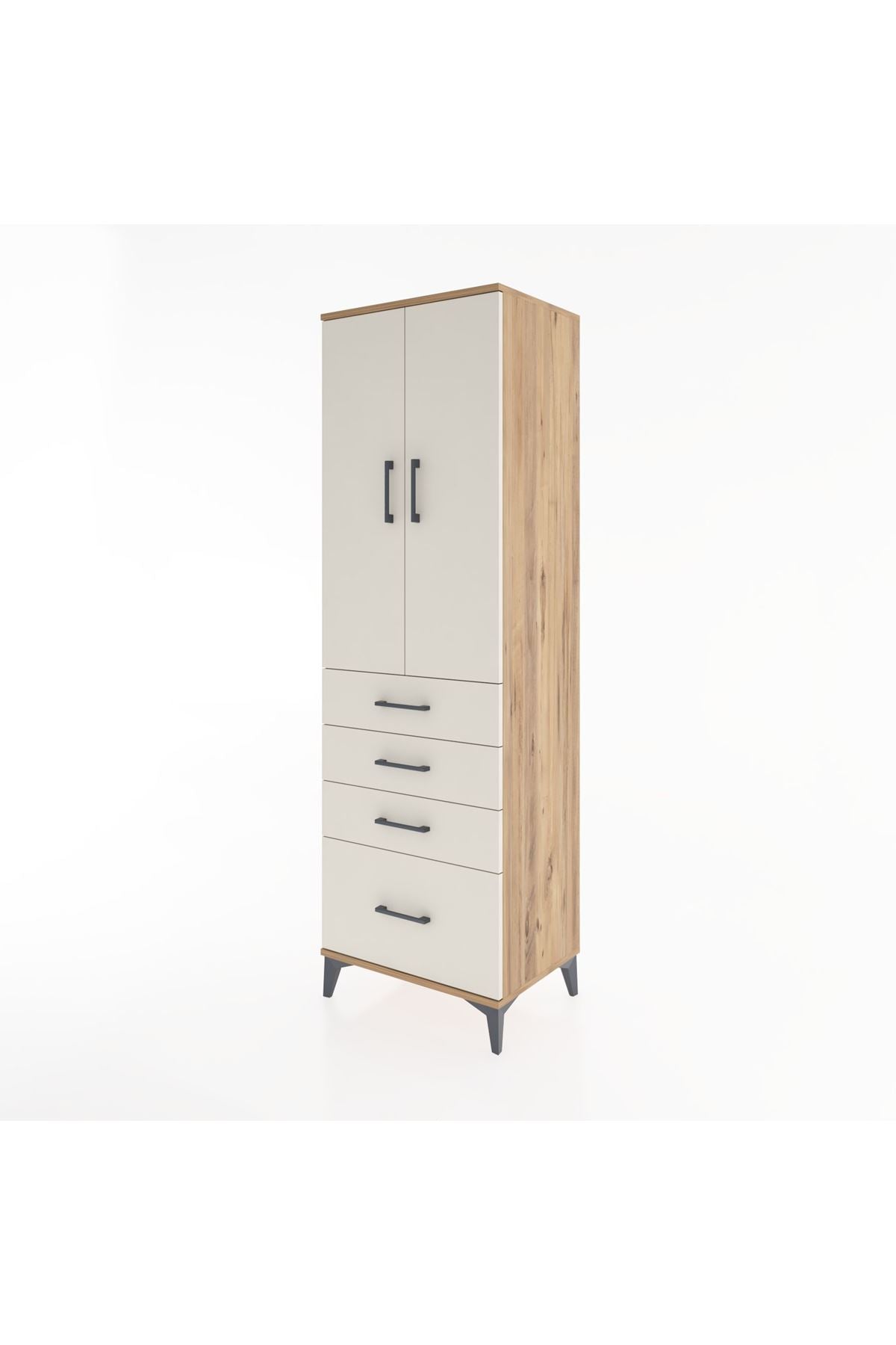 Hyperion Dolap 3 Raflı 4 Çekmeceli 2 Kapaklı 60x44x195 Çam-Aytaşı