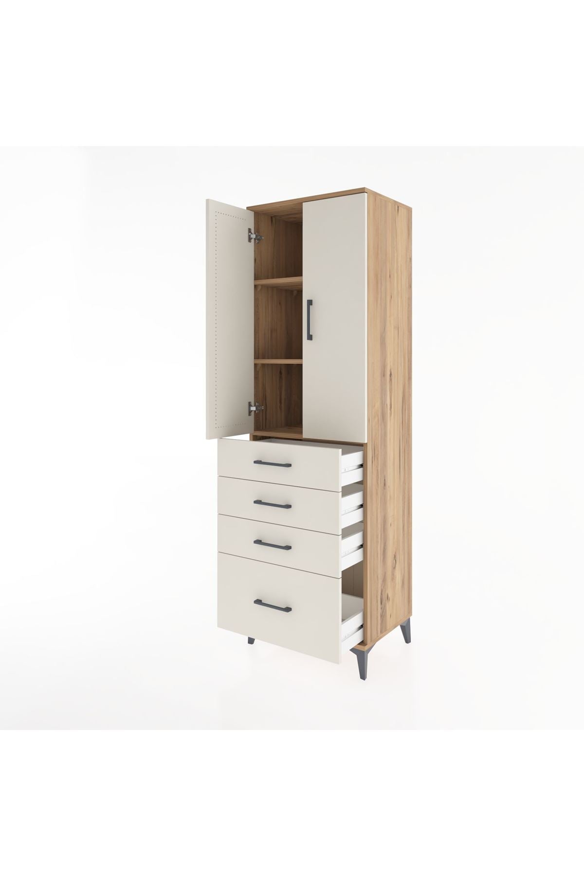 Hyperion Dolap 3 Raflı 4 Çekmeceli 2 Kapaklı 60x44x195 Çam-Aytaşı