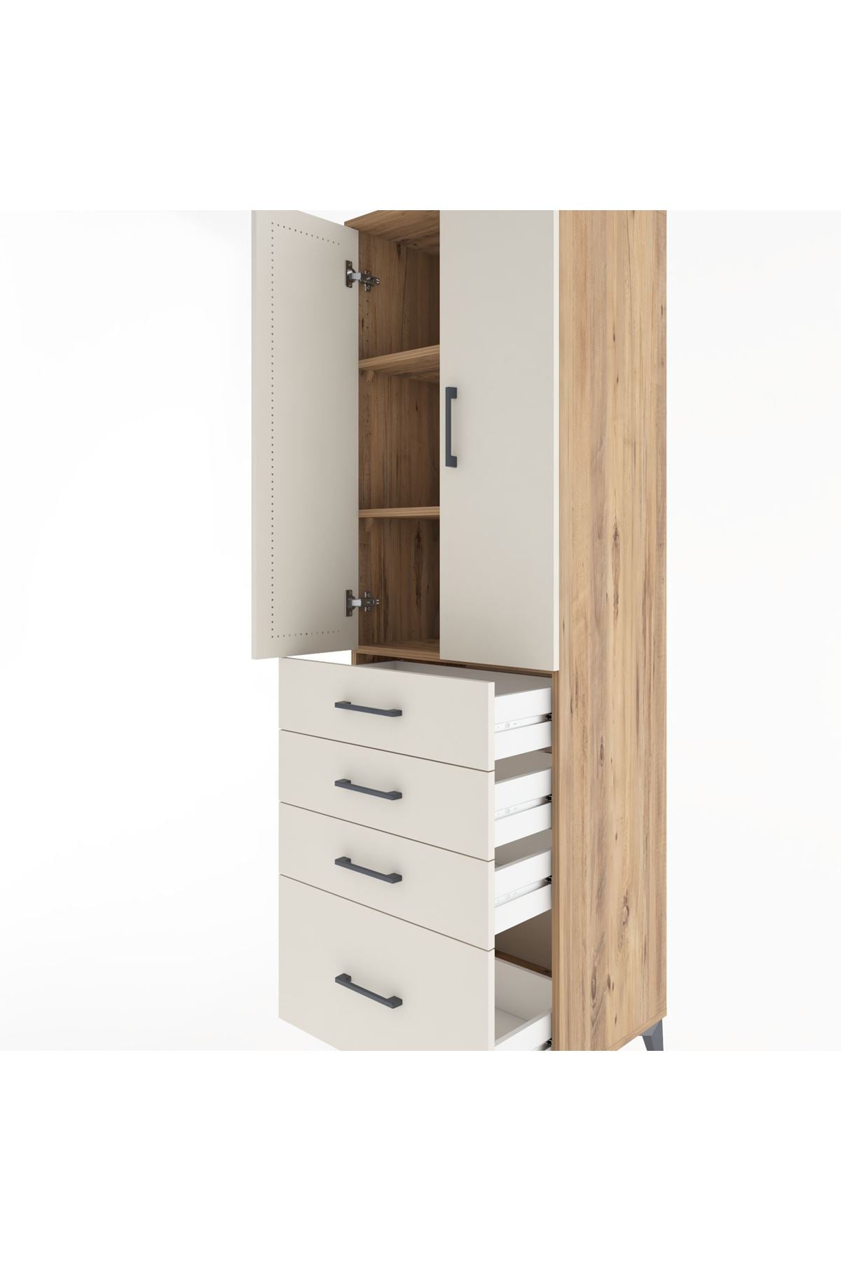 Hyperion Dolap 3 Raflı 4 Çekmeceli 2 Kapaklı 60x44x195 Çam-Aytaşı