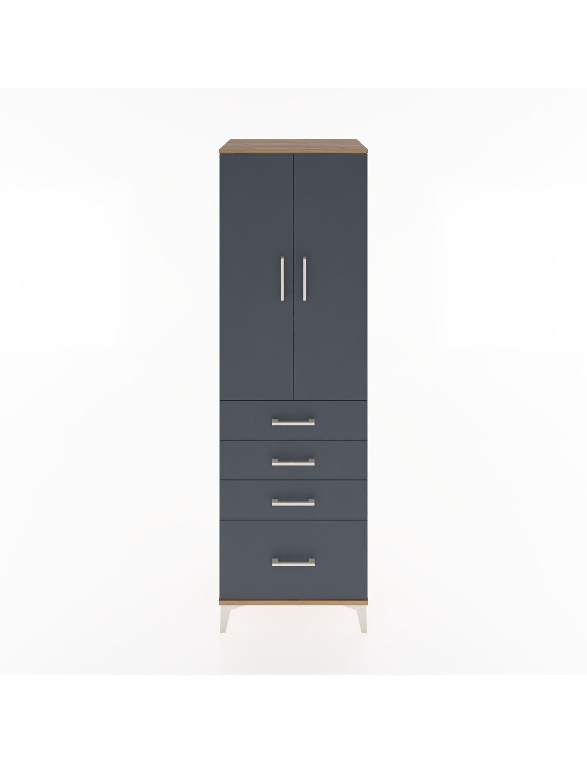 Hyperion Dolap 3 Raflı 4 Çekmeceli 2 Kapaklı 60x44x195 Çam-Antrasit